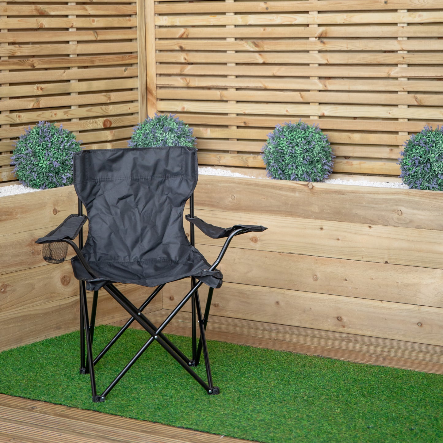 Outdoor Black Lightweight Foldable Canvas Chair with Cup Holder and Carry Case