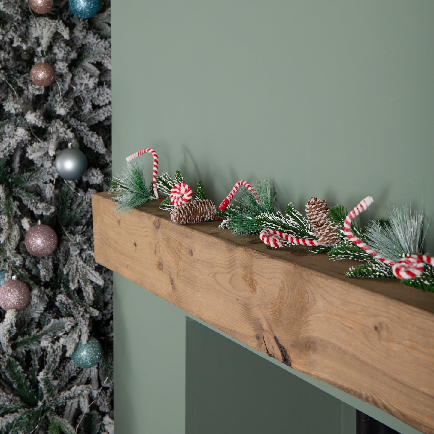 1.3m Candy Swirls Christmas Garland with Frosted Pinecones and Candy Canes
