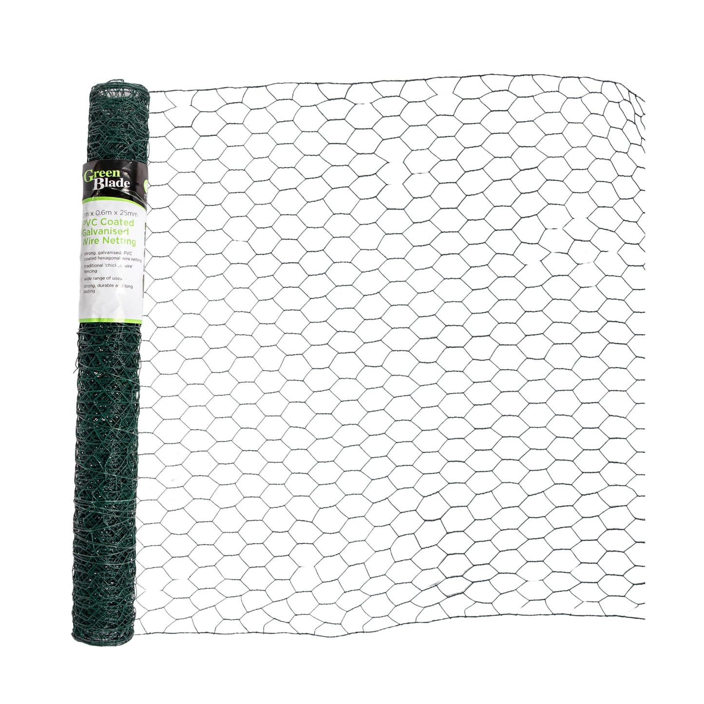 5m x 0.6m x 25mm Green PVC Coated Galvanised Chicken Garden Wire Netting / Fencing