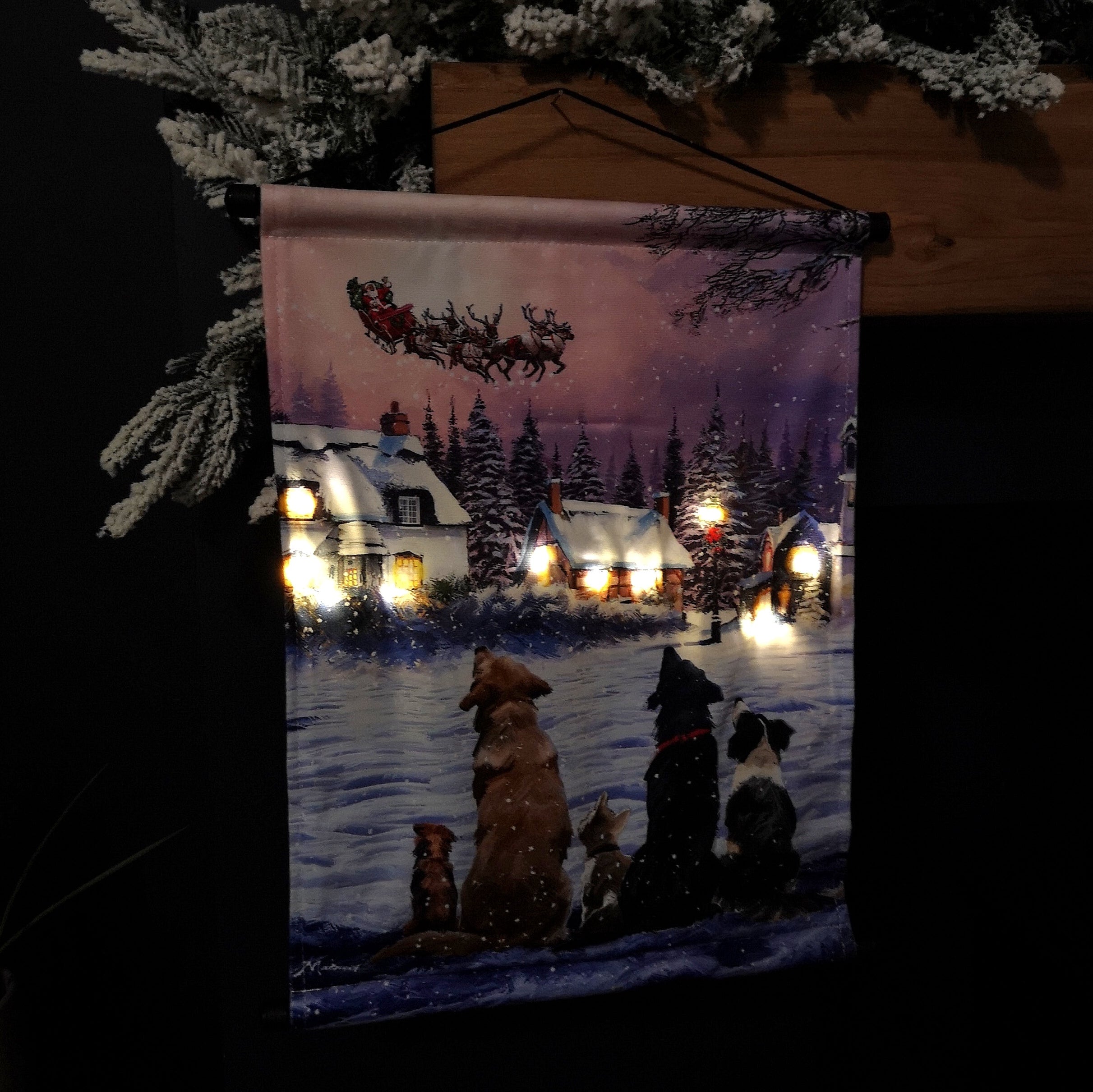 Battery Operated 47cm x 37cm Light up Animals and Santa Hanging Christmas Wall Art