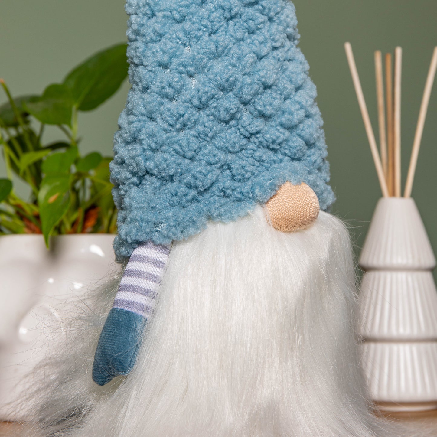 53cm Blue Sitting Christmas Gonk Decoration with Knitted Hat and Dangly Legs