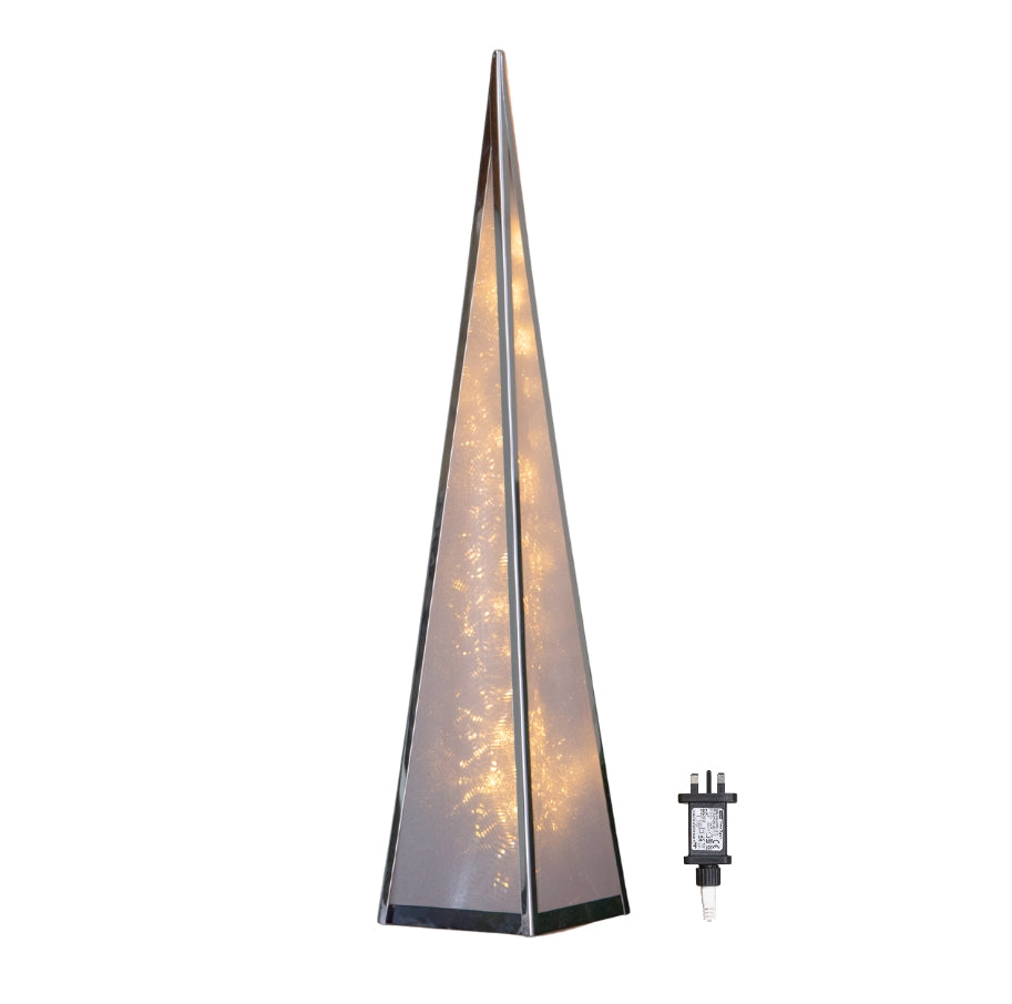 60cm Light up Silver Holographic Christmas Pyramid with 16 Warm White LEDs