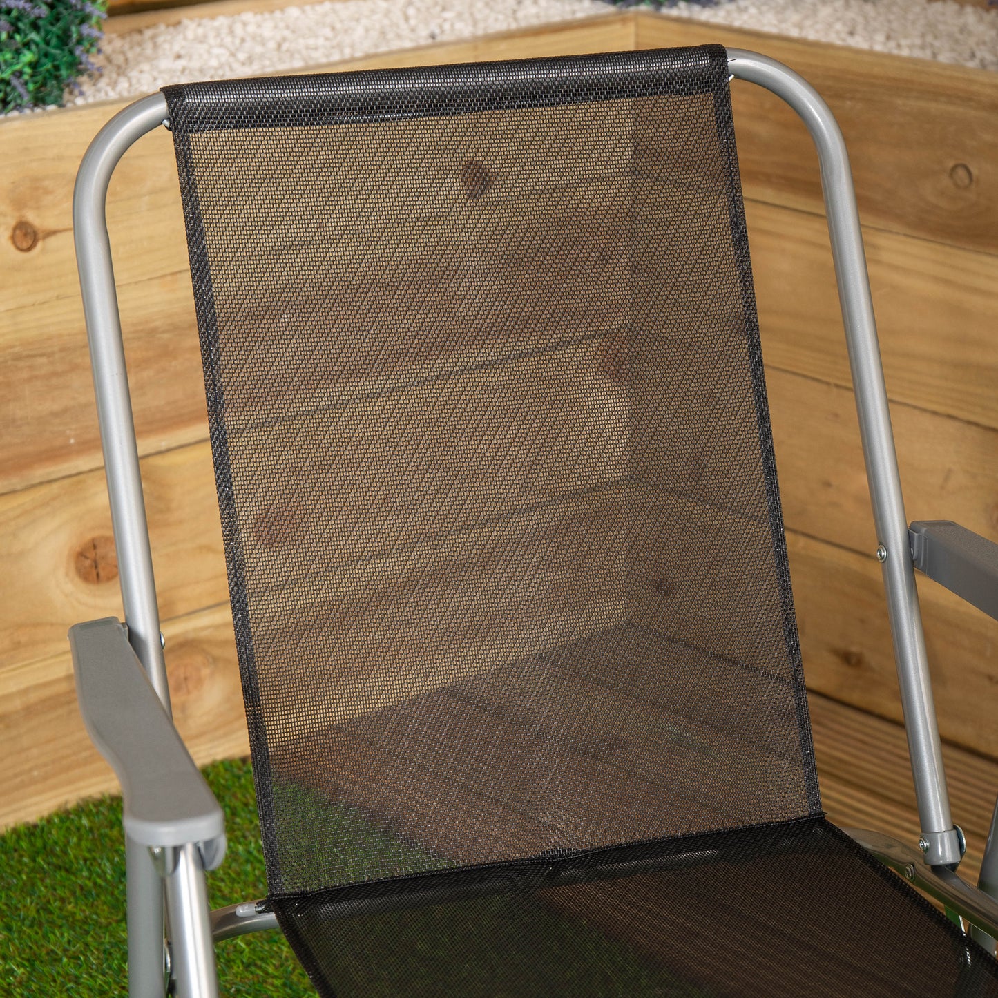 Factory Seconds: 1 x Foldable Garden Chair Fixed position garden chair with grey frame and black fabric