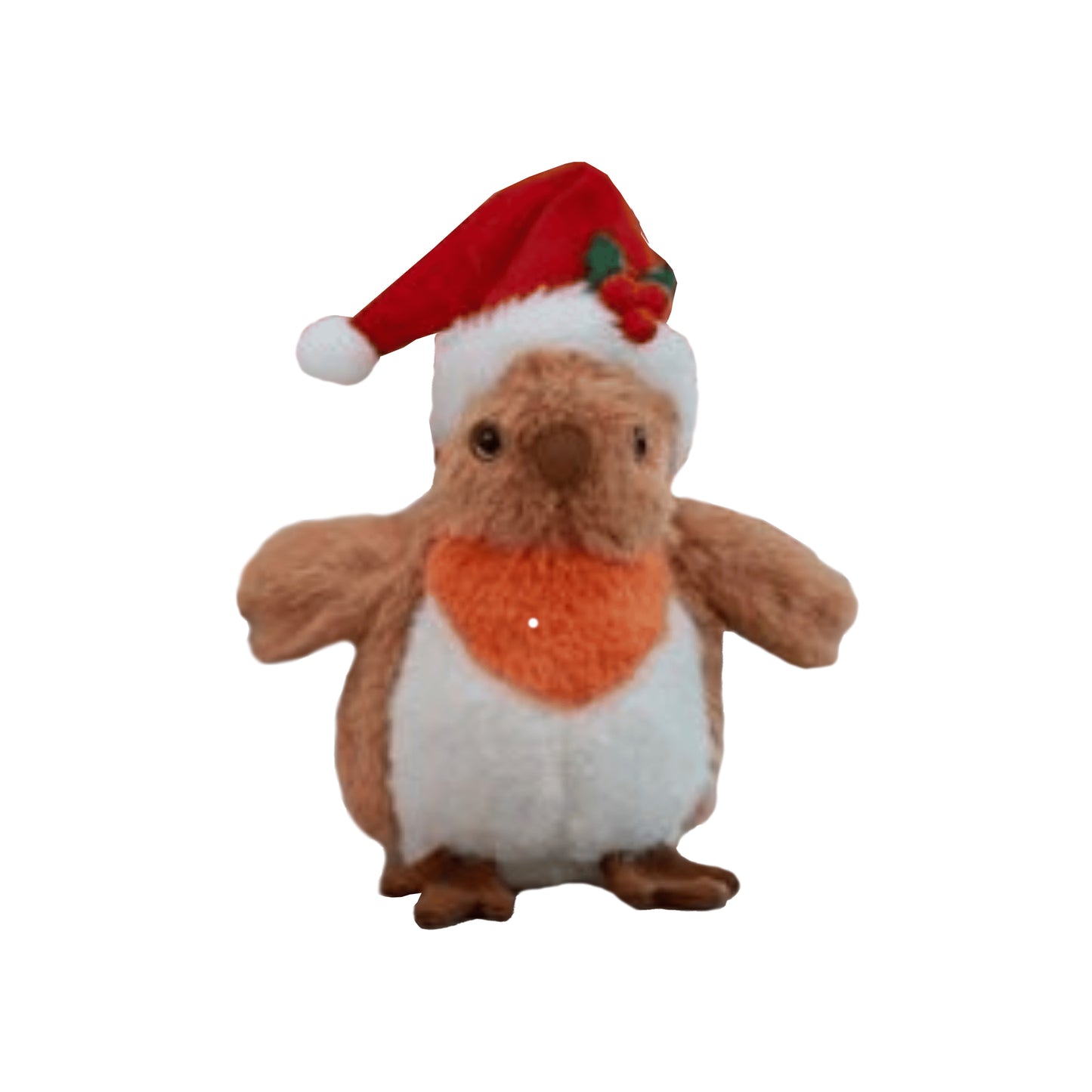 23cm Plush Christmas Robin Decoration with Santa Hat