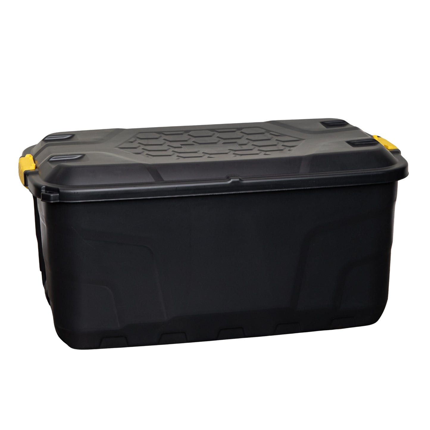 145L Heavy Duty Lockable & Stackable Storage Tub Chest on Wheels with Clips in Black