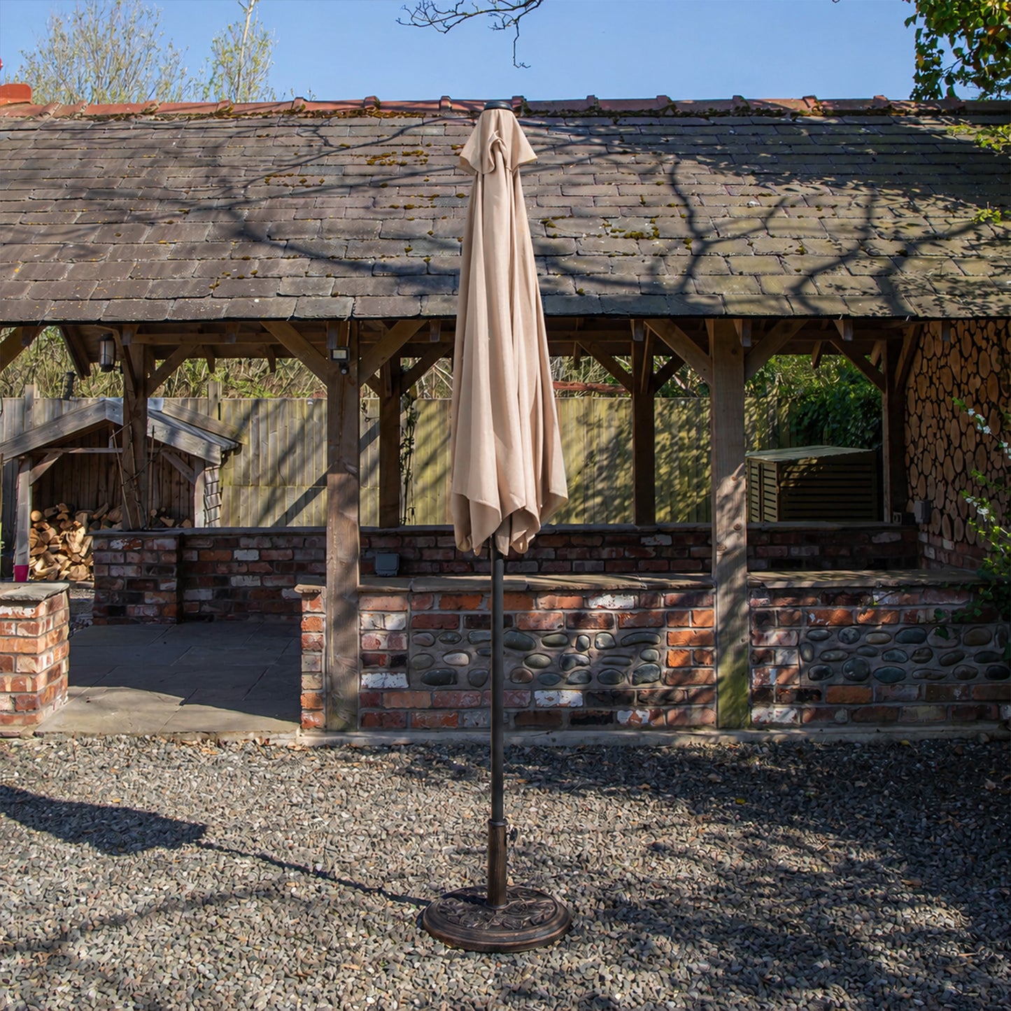 2.7m Havana Garden Patio Parasol with Crank Handle in Beige with 9kg Base Included