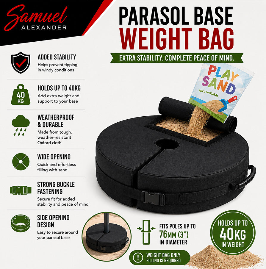 40kg Black Heavy Duty Round Garden Patio Parasol Umbrella Refillable Base Weight Bag