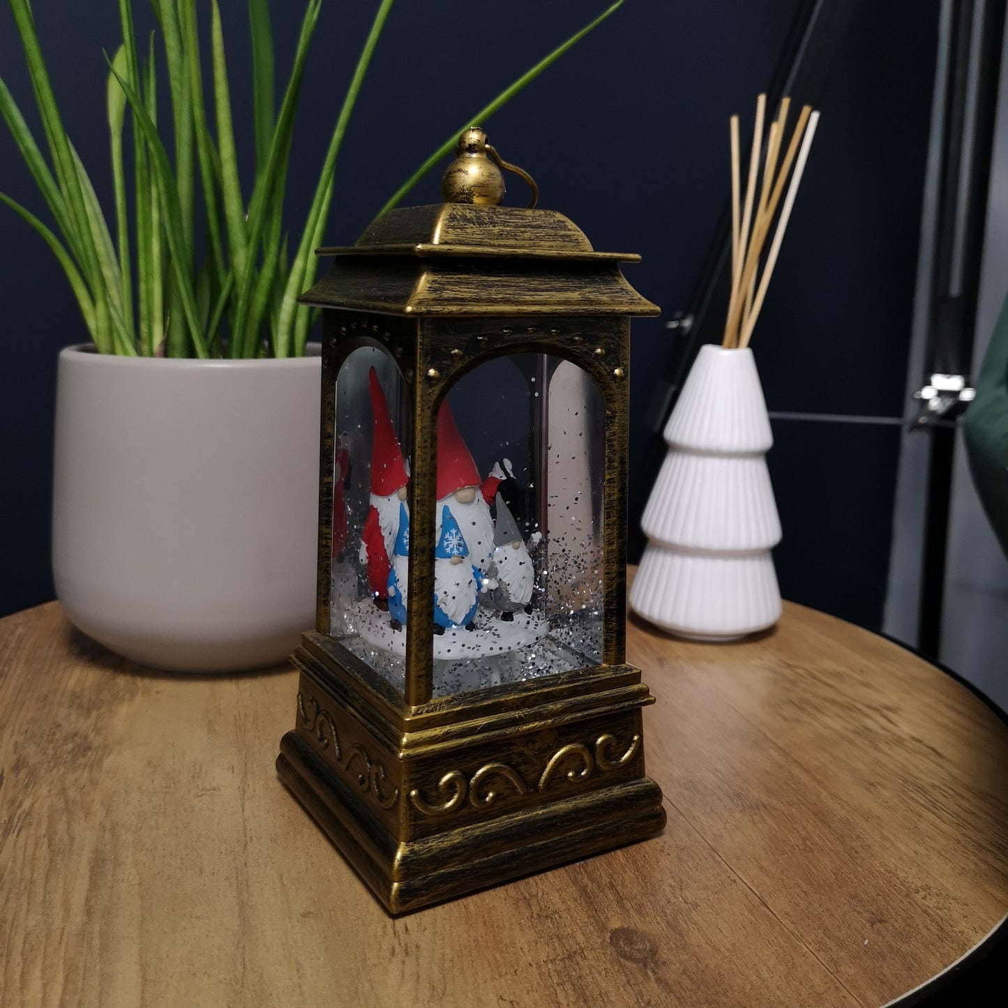 21cm Christmas Gonk Glitter Water Spinner Lantern Decoration