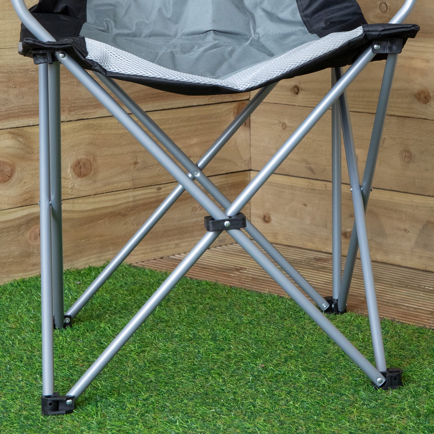 Luxury Padded High Back Outdoor Folding Chair with Cupholder in Grey