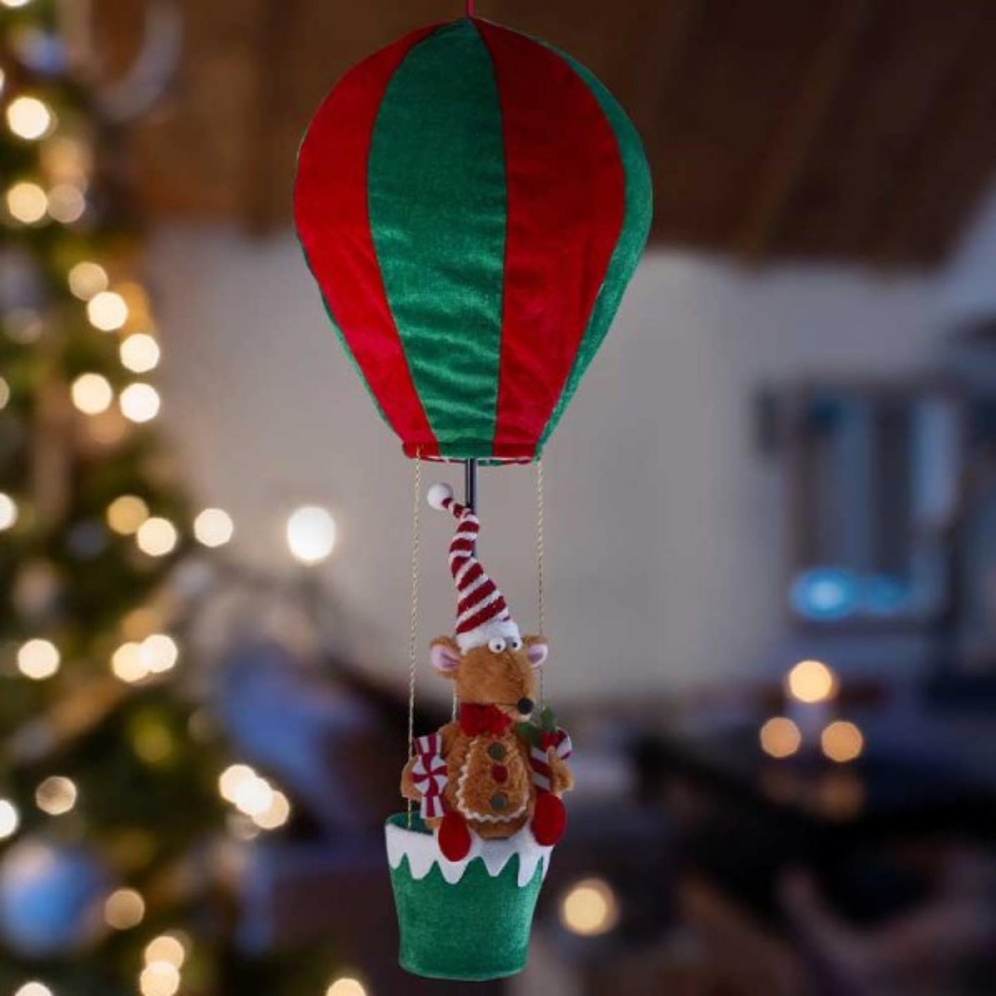 80cm Red and Green Razza Rat Hot Air Balloon Hanging Christmas Decoration