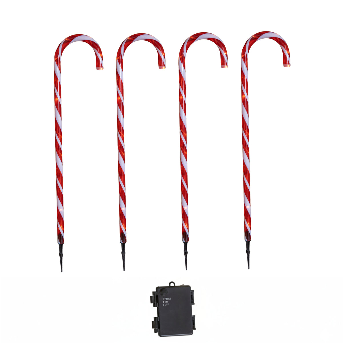 Set of 4 XL Light up Red & White Stripe Christmas Candy Cane Garden Stakes with LEDs