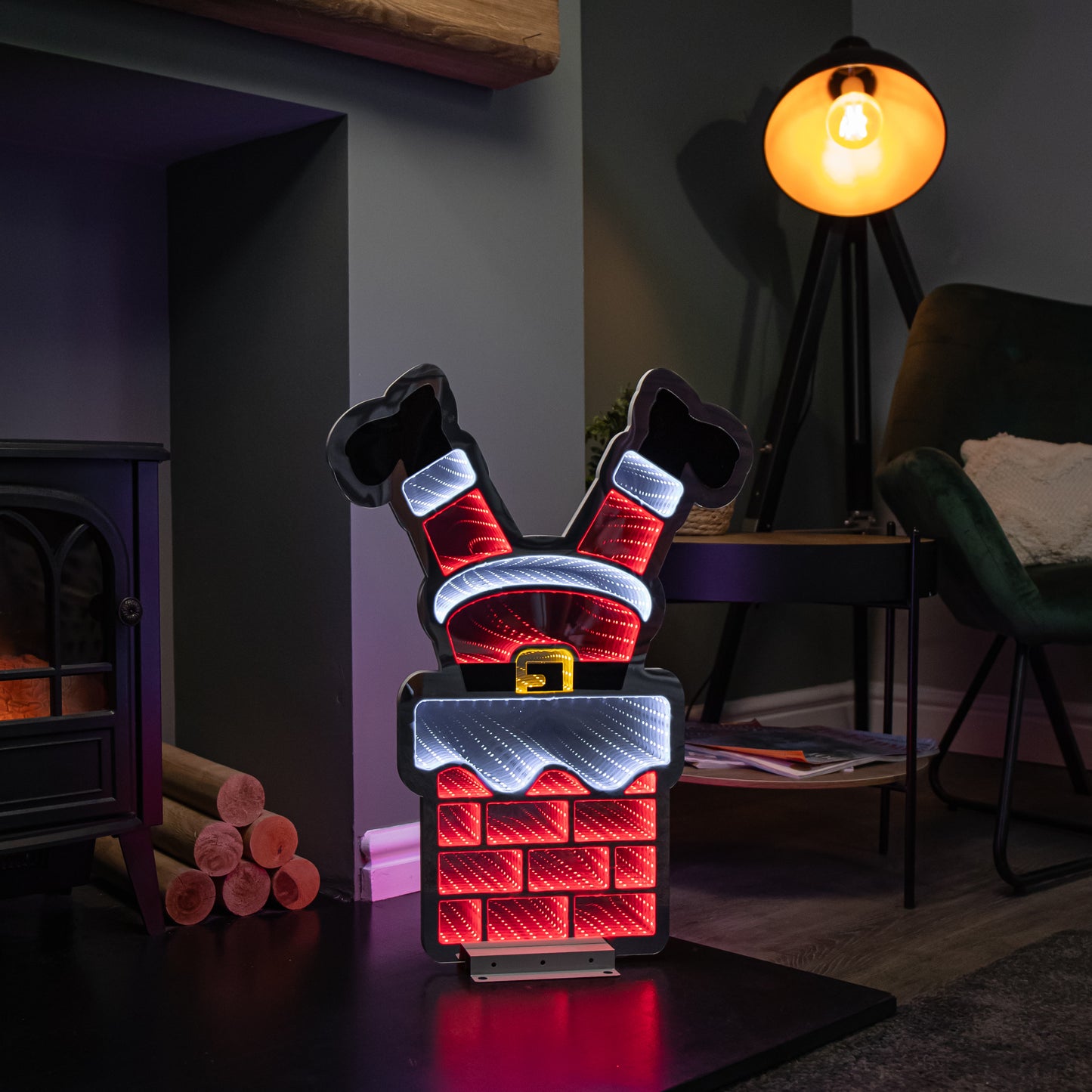 60cm Light up Santa's Leg in Chimney Christmas Infinity Decoration with LEDs