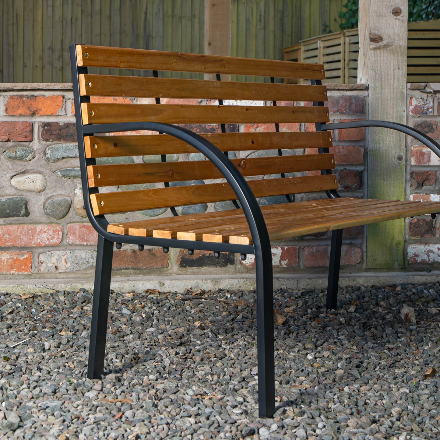 Ambleside 2 Person Outdoor Metal Wooden Garden Patio Bench