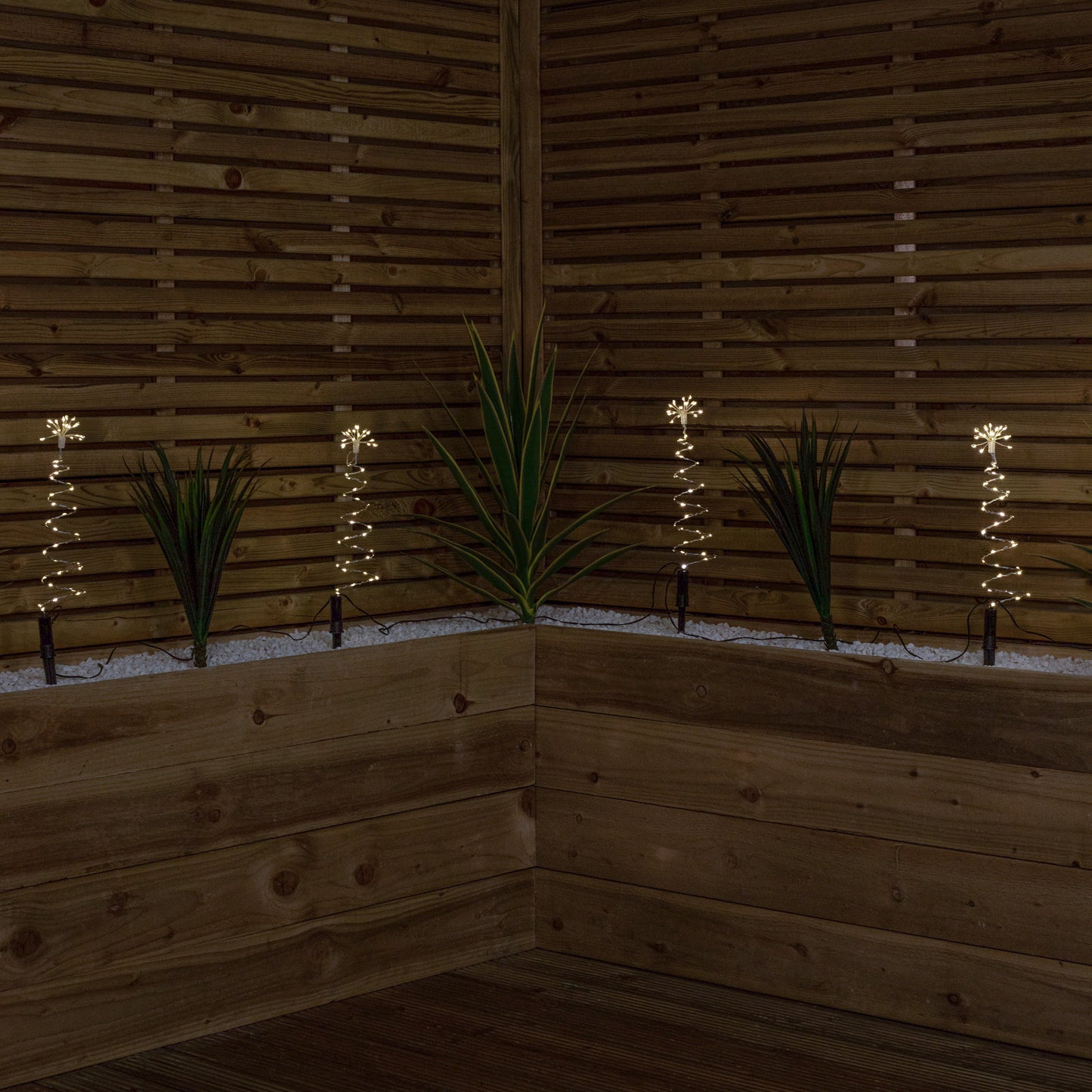 30cm Set of 4 Light up Silver Christmas Tree Garden Path Lights with 200 Warm White LEDs