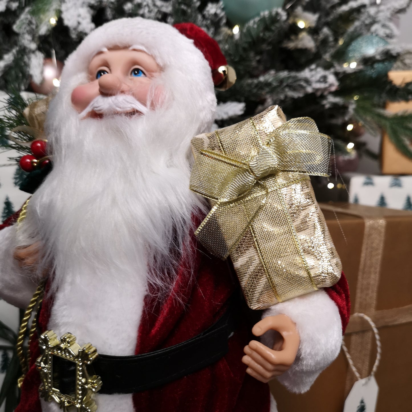 40cm Red Standing Santa with Gift Sack Christmas Indoor Decoration