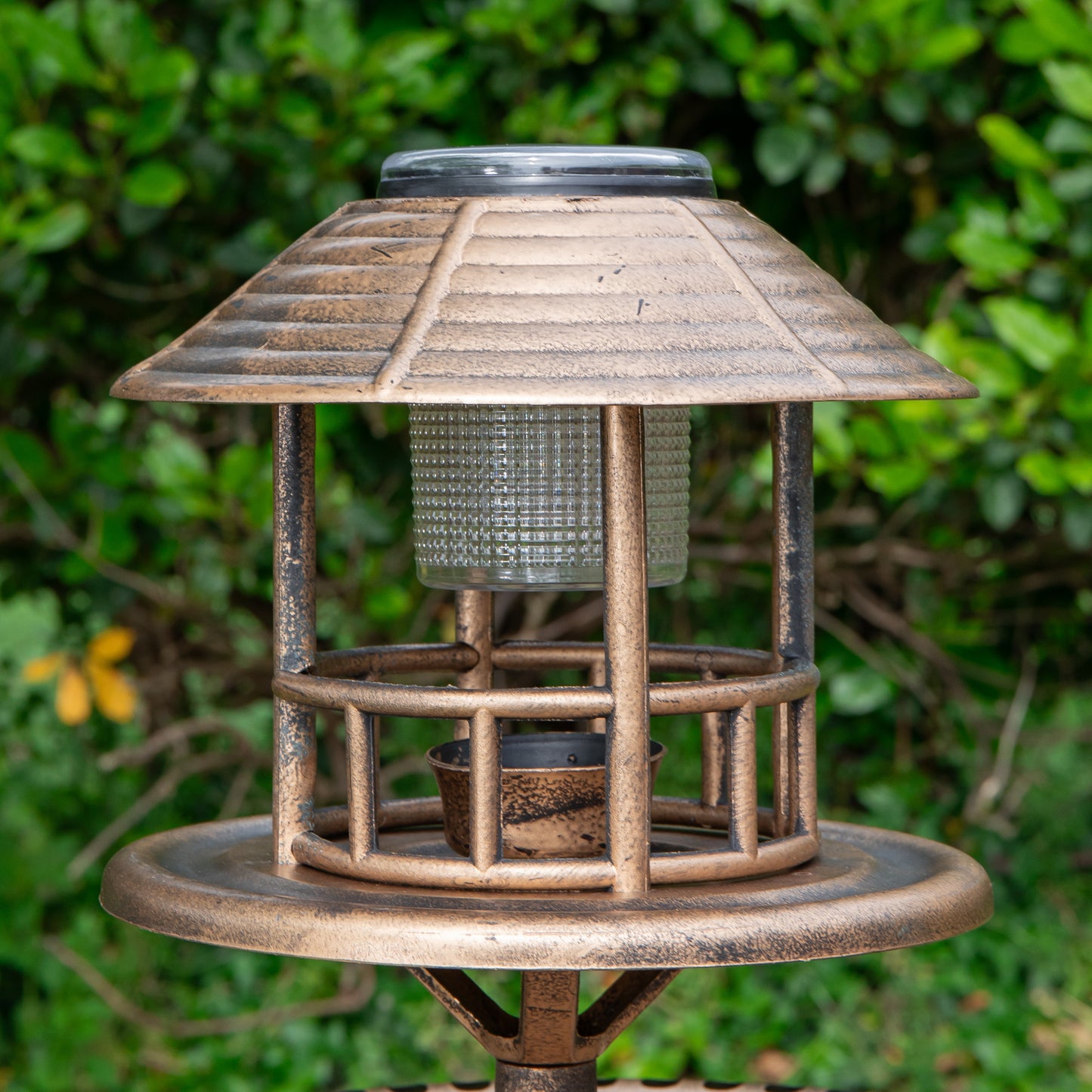 1.1m Bronze Effect Resin Garden Bird Bath & Table with Solar Light