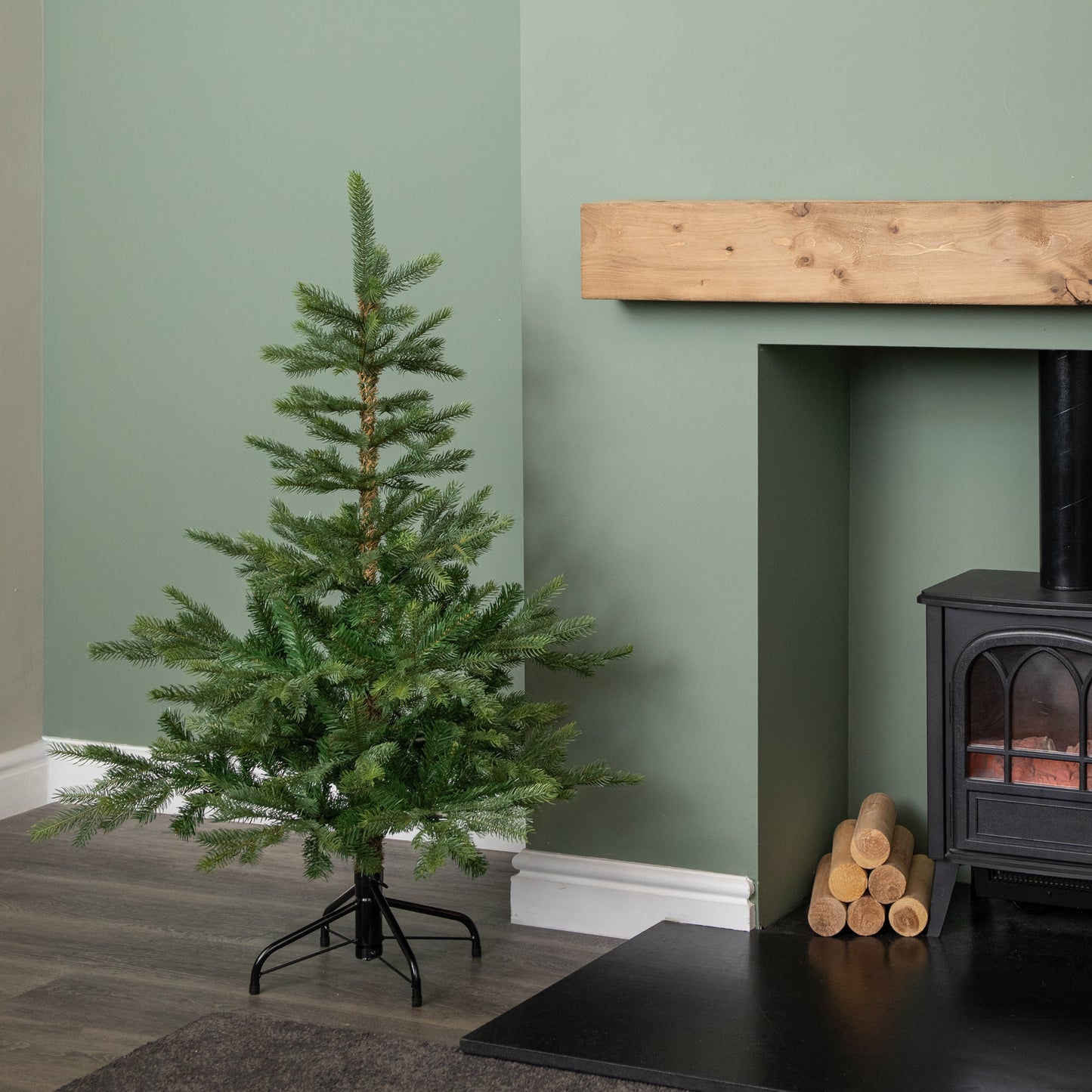 4ft (1.2m) Green Grandis Fir Real Look Christmas Tree with Metal Stand