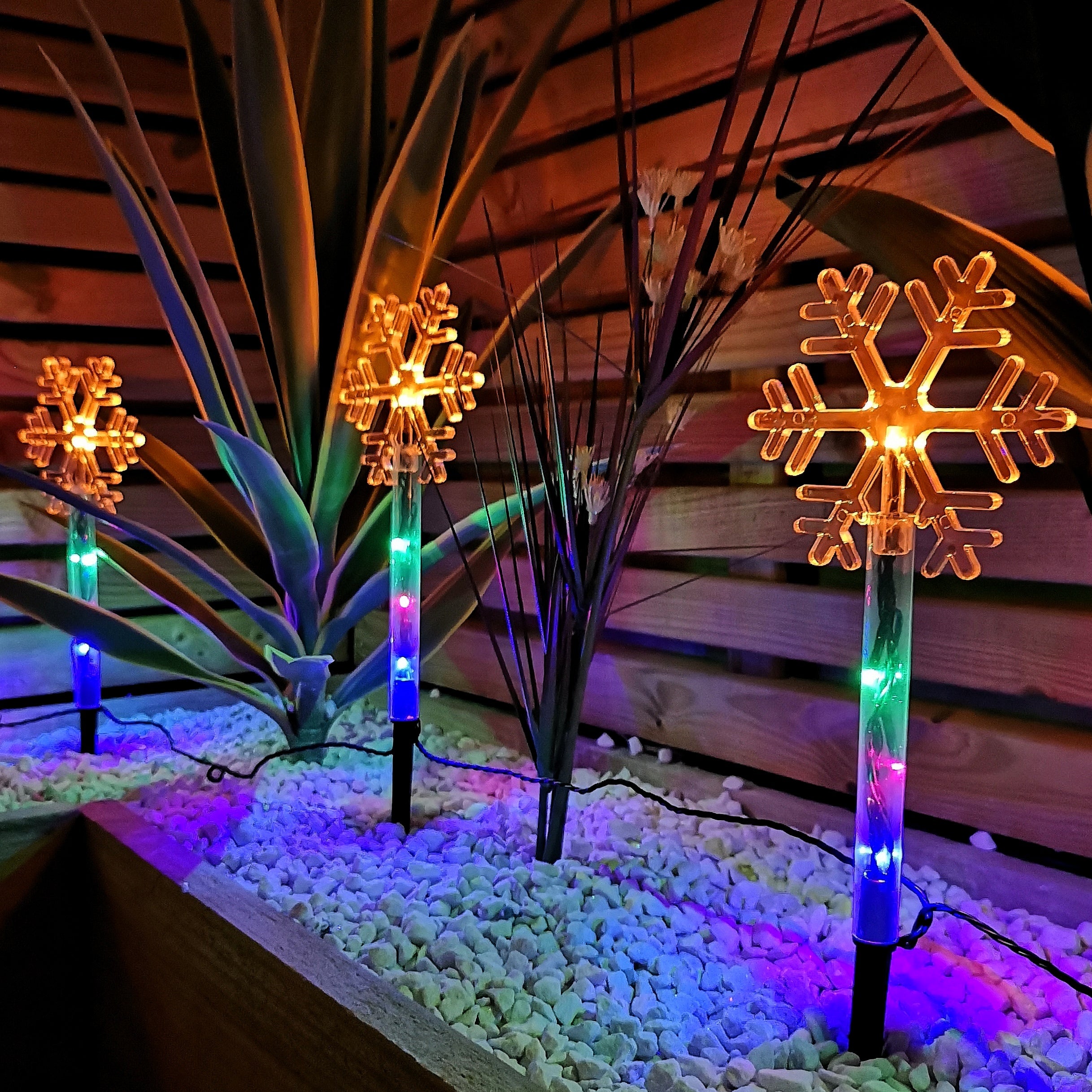 Set of 8 Battery Operated LED Multi Coloured Snowflake Path Lights Christmas Decoration with Timer