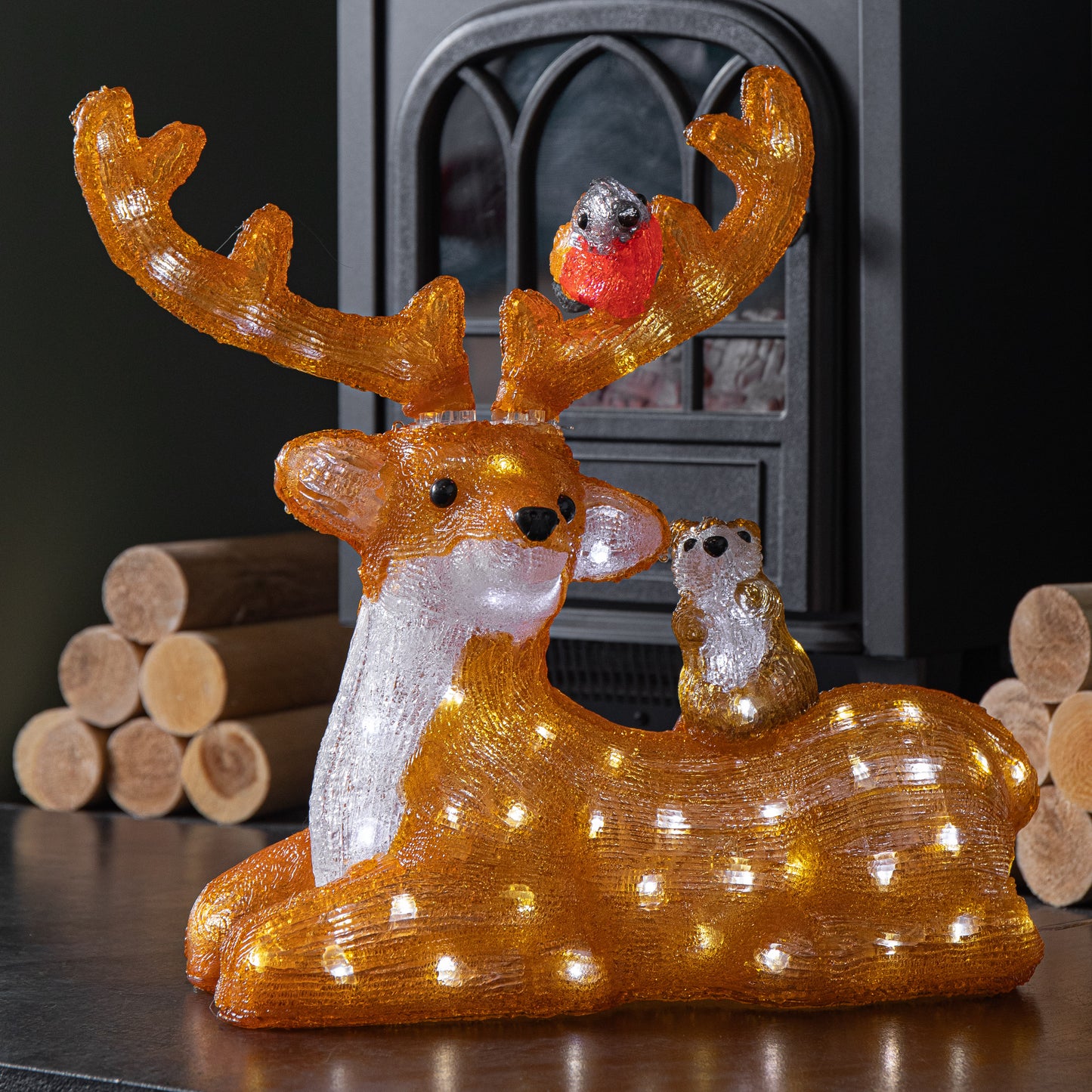 40cm Light up Acrylic Sitting Christmas Deer with Animals and 80 Warm White LEDs