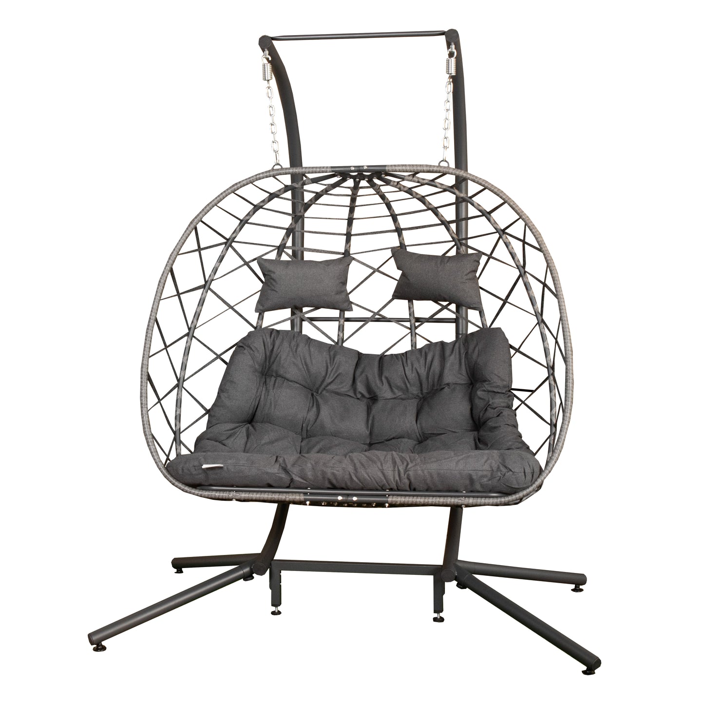 Samuel Alexander 2 Seater Hanging Garden Rattan Egg Chair with Steel Frame and Waterproof Cover in Grey