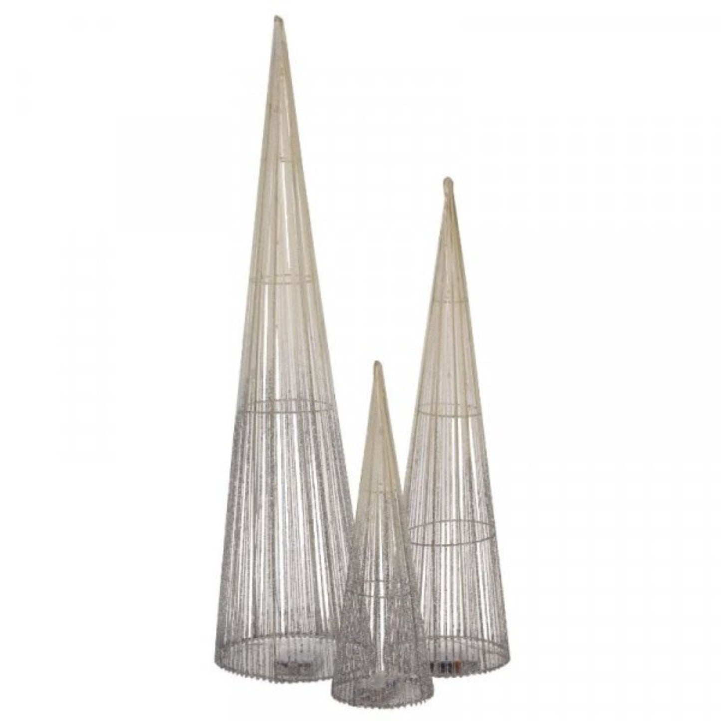 LED Tree Cone Obelisk Trio with 90 LEDs in Silver