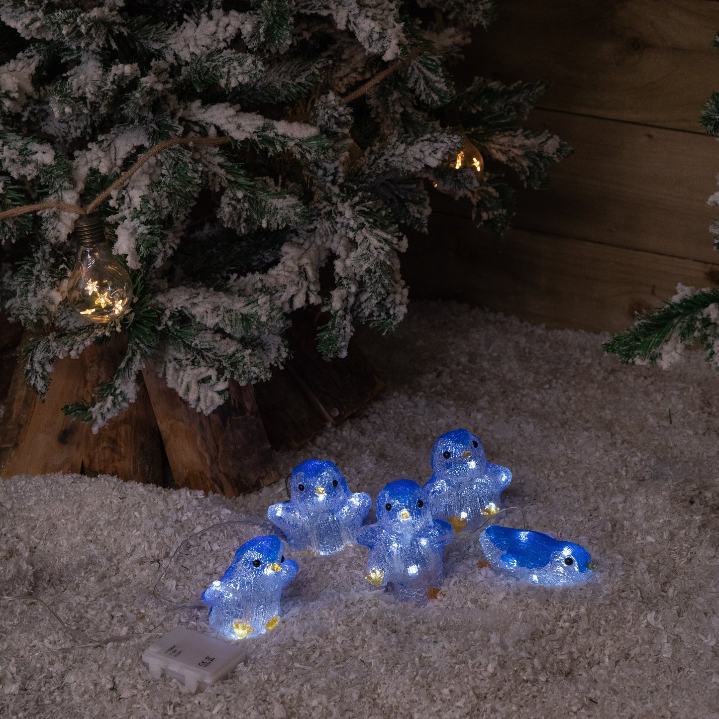 Set of 5 Battery Operated Light up Acrylic Christmas Penguins with LEDs