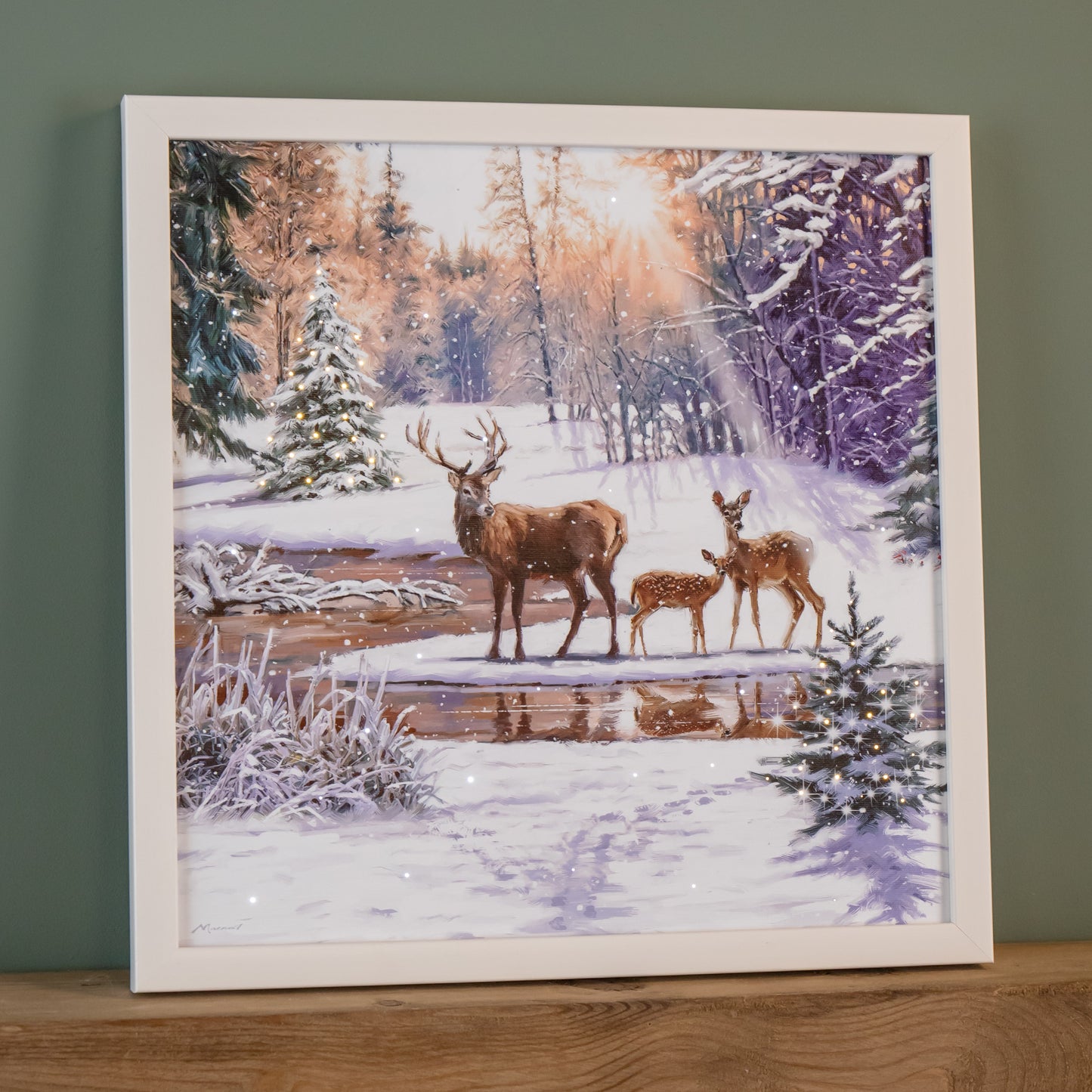 40cm Battery Operated Light up Family of Deers Christmas Canvas with LEDs