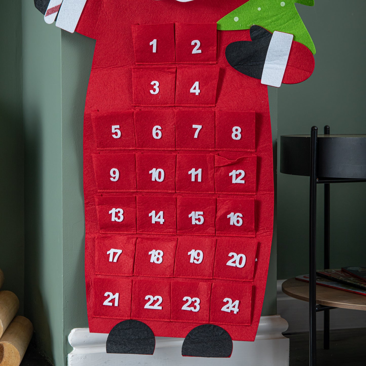 90cm Fabric Red and White Hanging Santa Advent Calendar Christmas Decoration