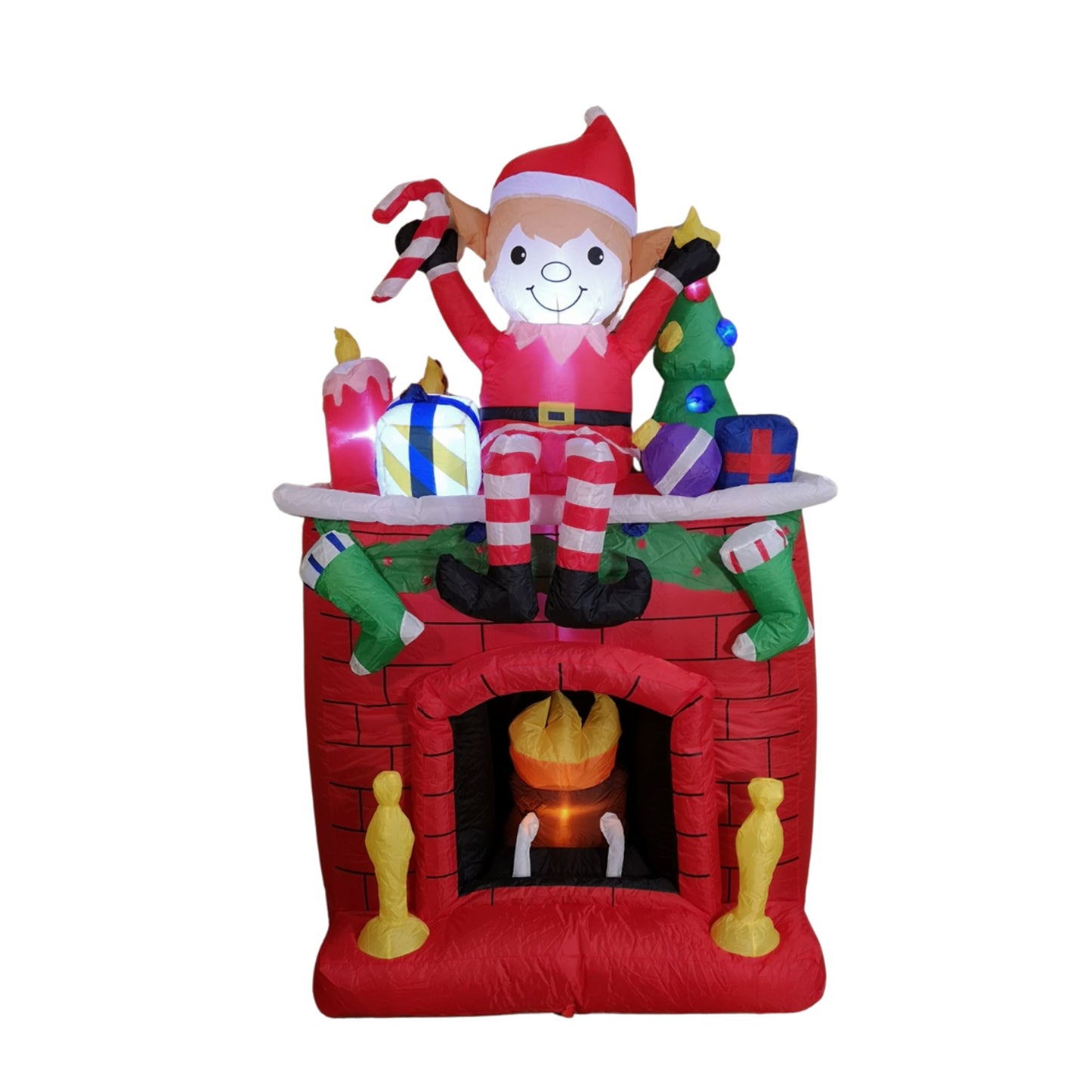 Premier Christmas 2M Light Up Fireplace Inflatable with Festive Elf and Presents