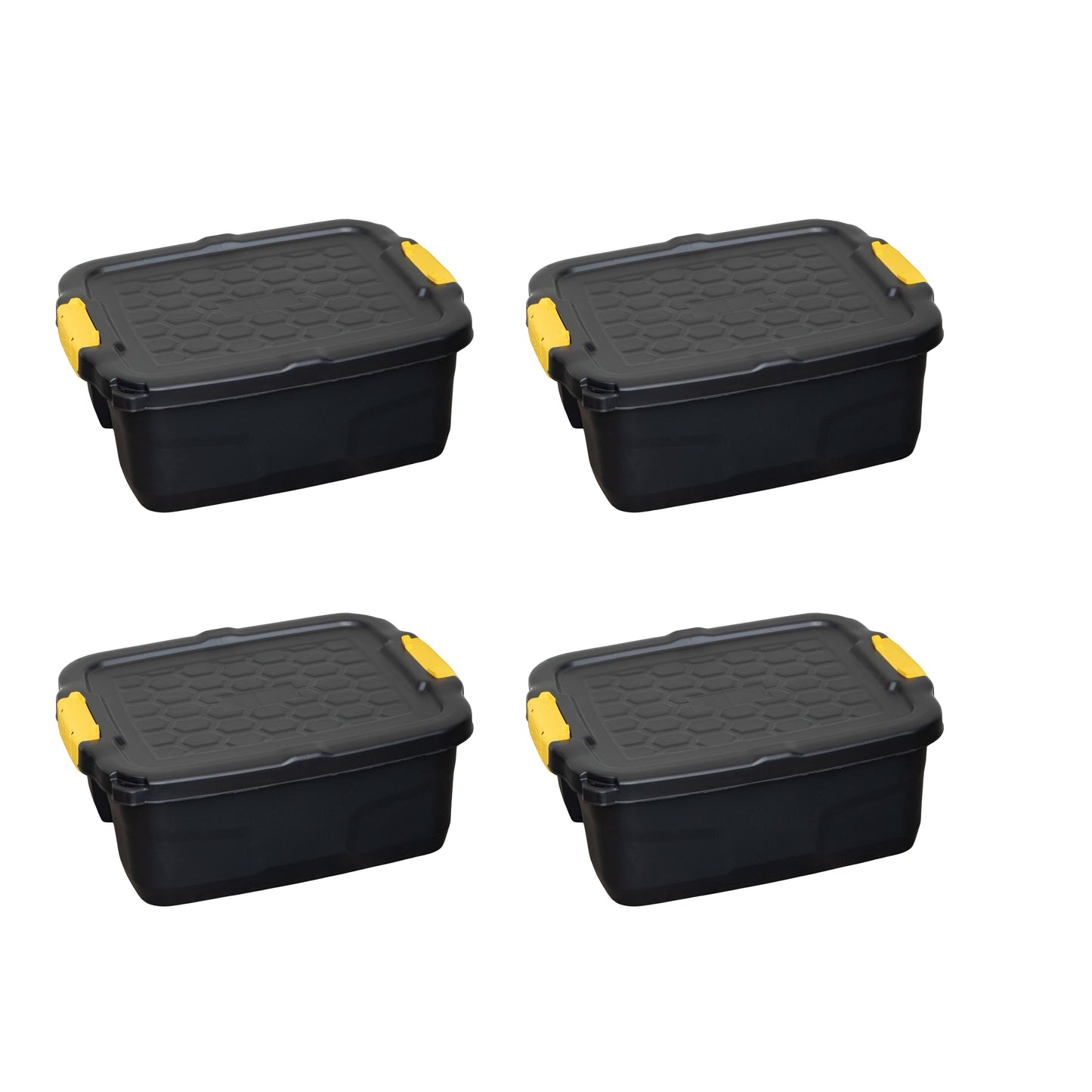 4 x 24L Heavy Duty Storage Boxes, Sturdy, Lockable, Stackable and Nestable Design Storage Chests with Clips in Black