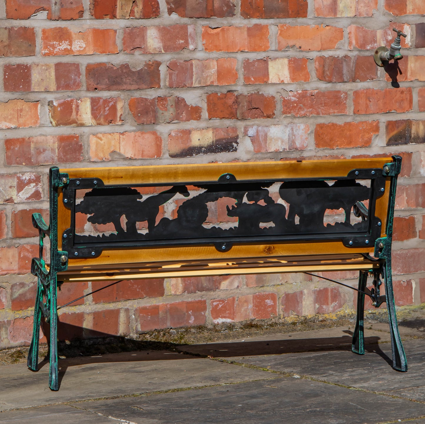 Kids 2 Seater Wooden & Cast Iron Garden Patio Childrens Bench with Animal Design