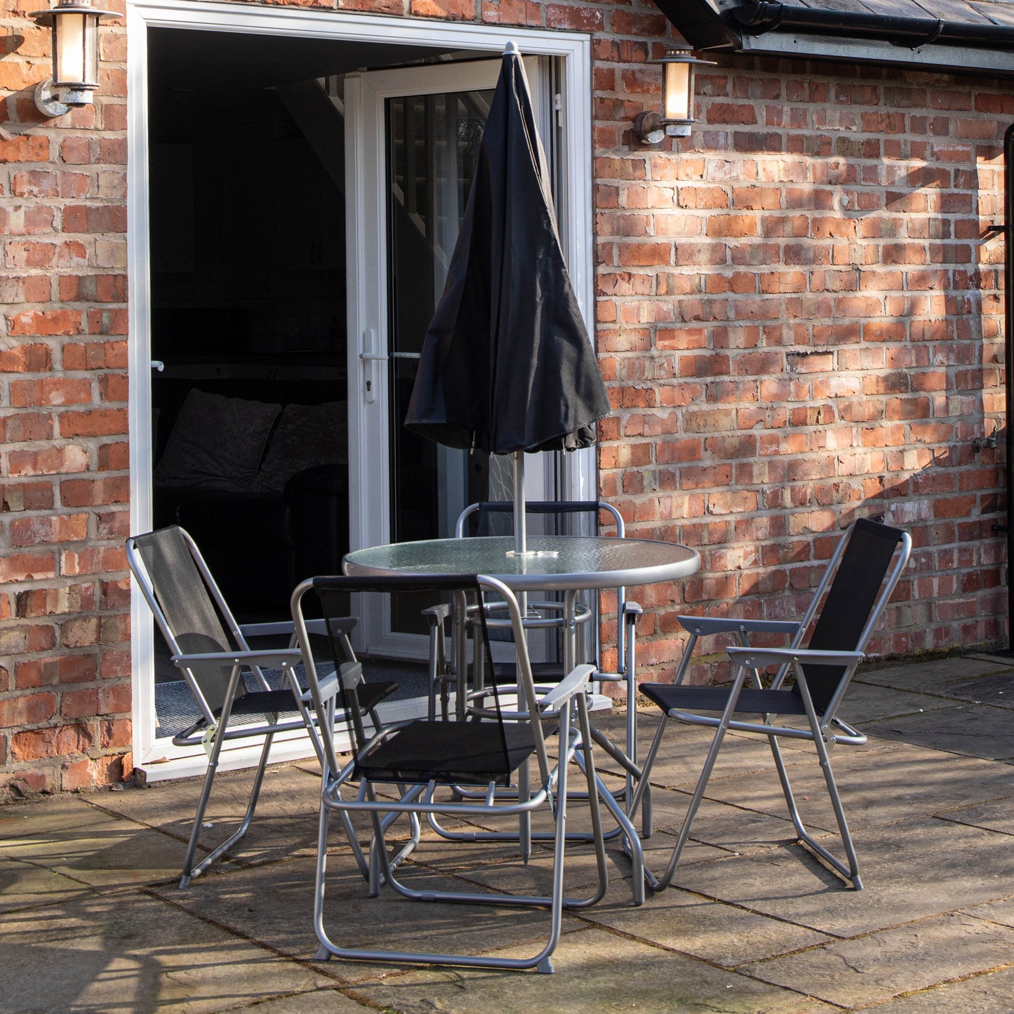 4 Person Textoline Garden Furniture Patio Set 4 Chairs And Parasol