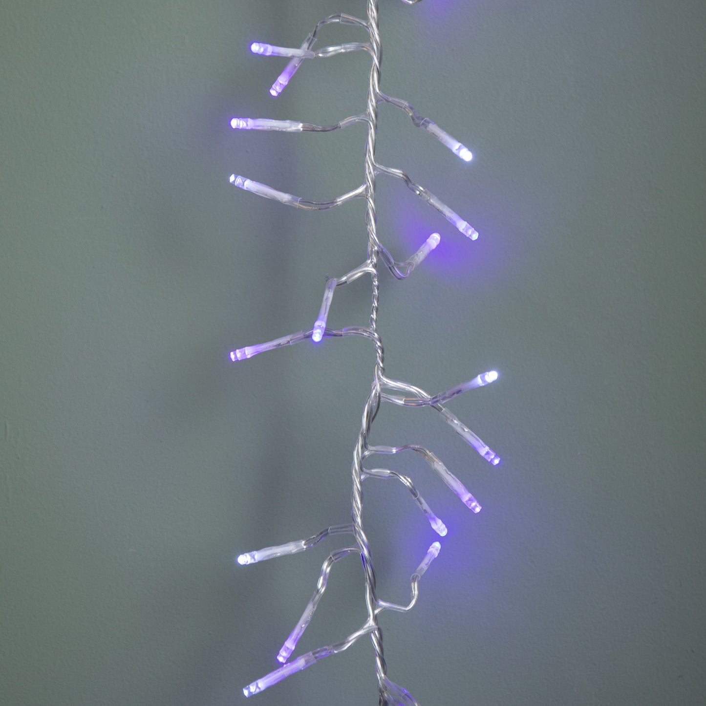9.3m 720 LED Christmas Cluster String Lights with Timer in Blue, Purple & White on Clear Cable