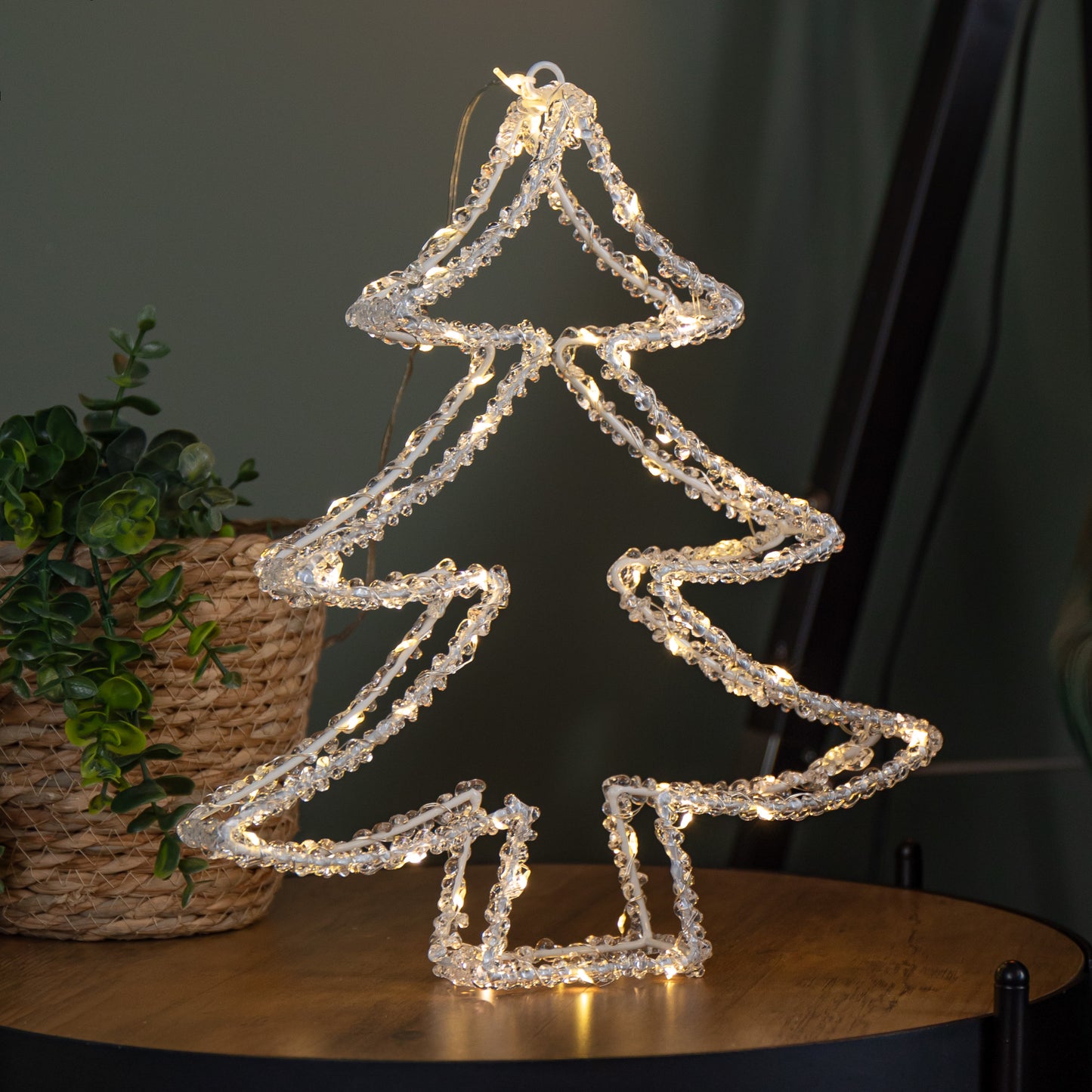 34cm Light up Acrylic Christmas Tree with 80 Warm White Static & Flashing LEDs