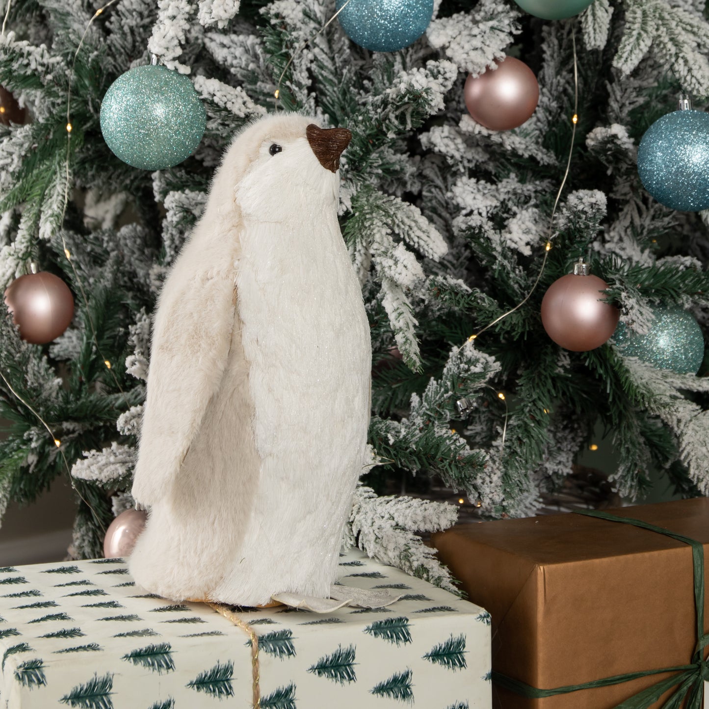 33cm Indoor Standing White Bristle Penguin Christmas Decoration