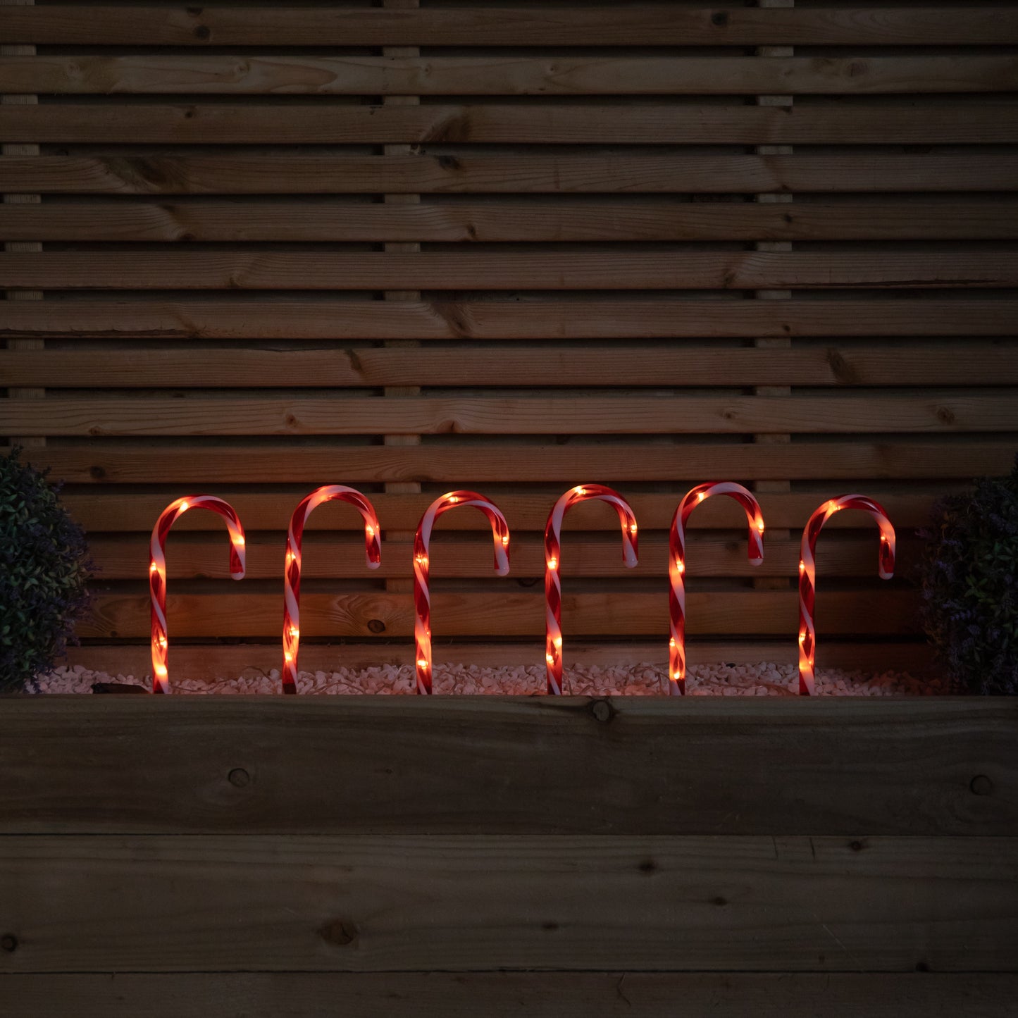 Set of 6 Light up Red & White Stripe Christmas Candy Cane Garden Stakes with LEDs