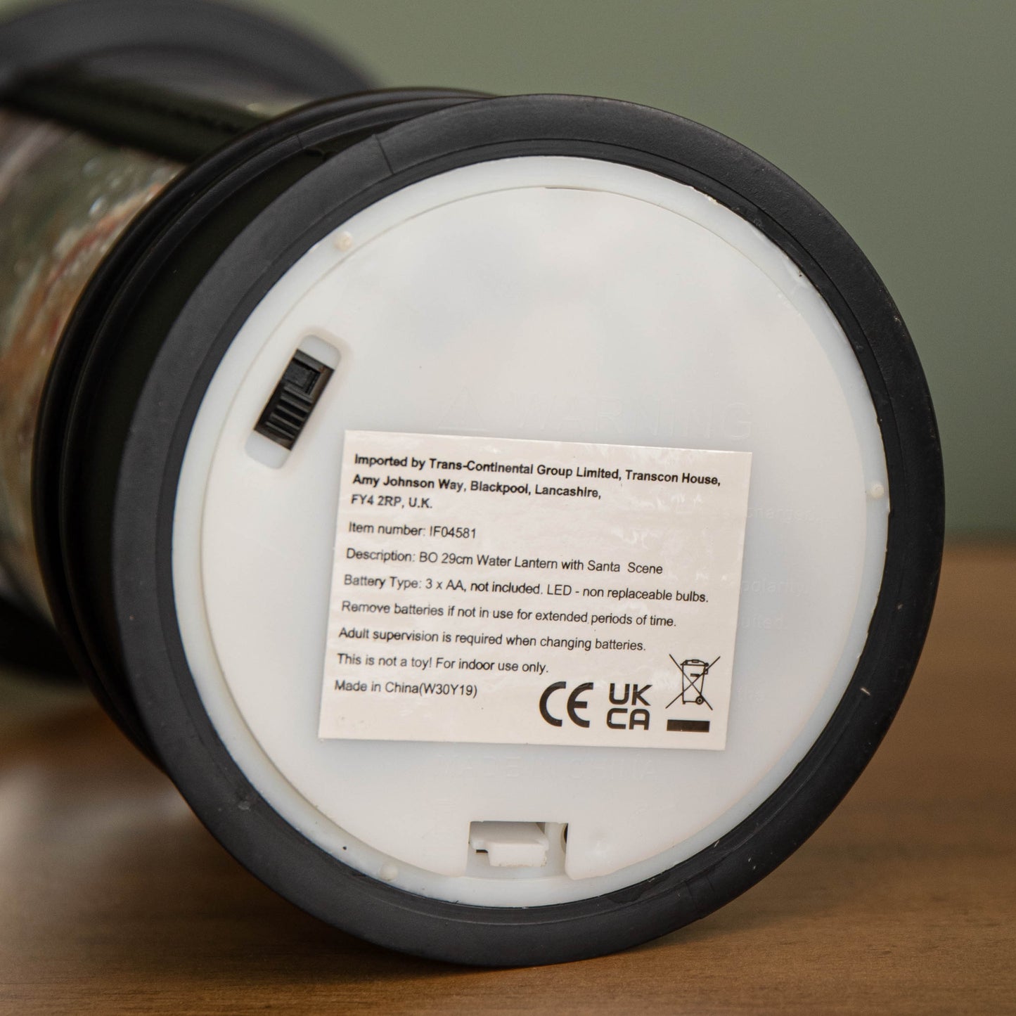 29cm Dual Power LED Christmas Glitter Water Spinner Black Lantern Santa & Reindeer Scene