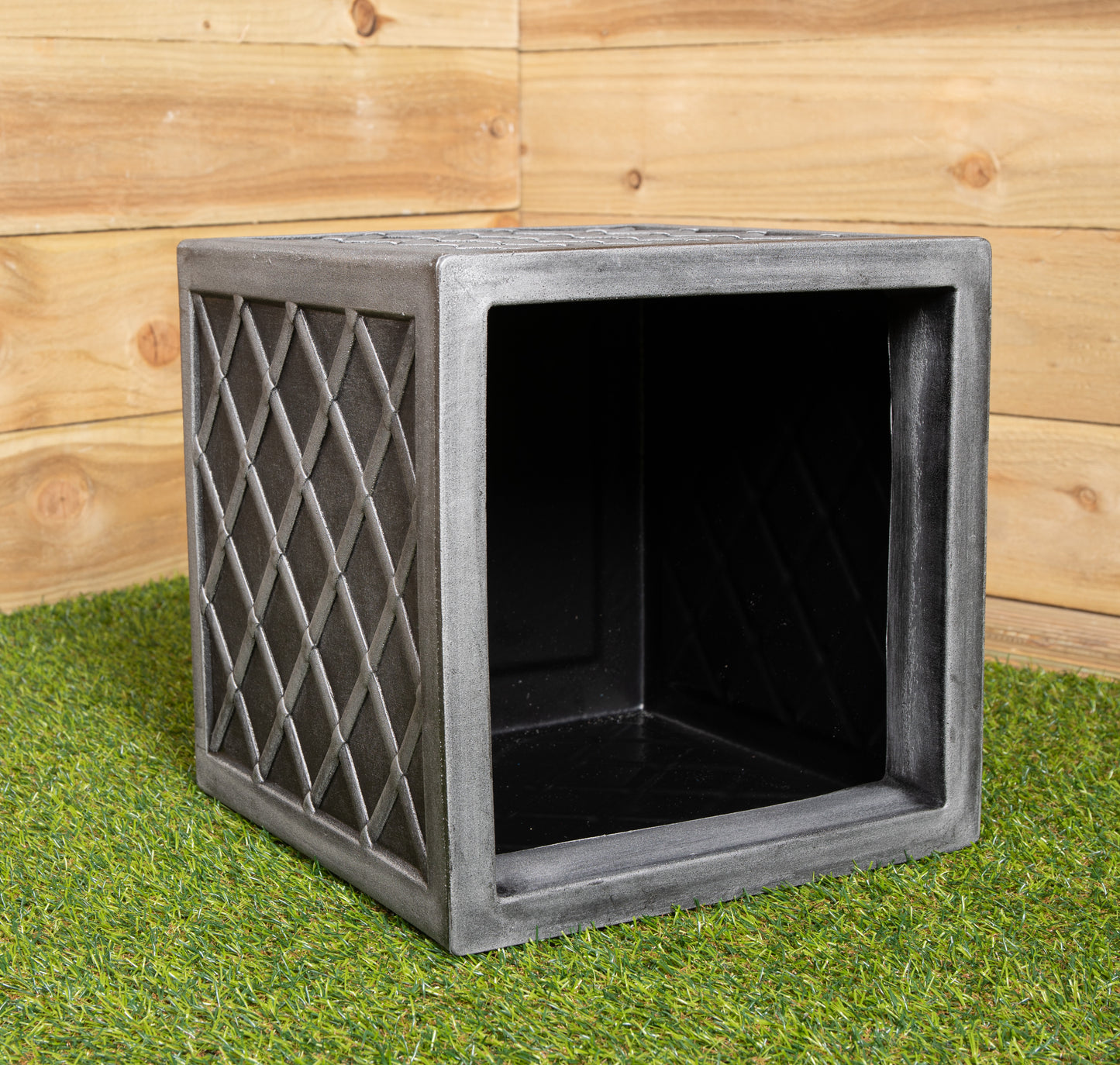 30cm Small Square Plastic Pewter Effect Grey Garden Patio Planter