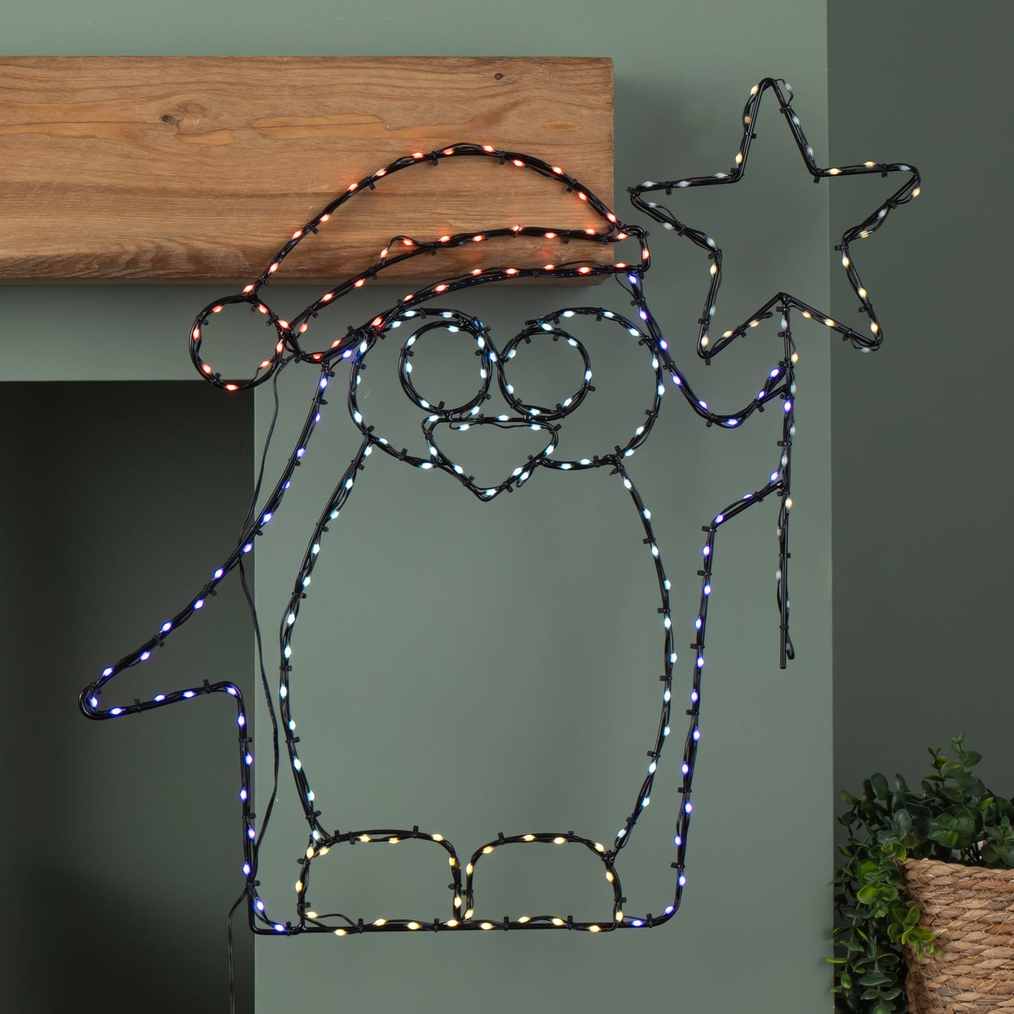 58cm x 52cm Light up FlexiBrights Christmas Penguin with Star & 221 Multi-Coloured LEDs