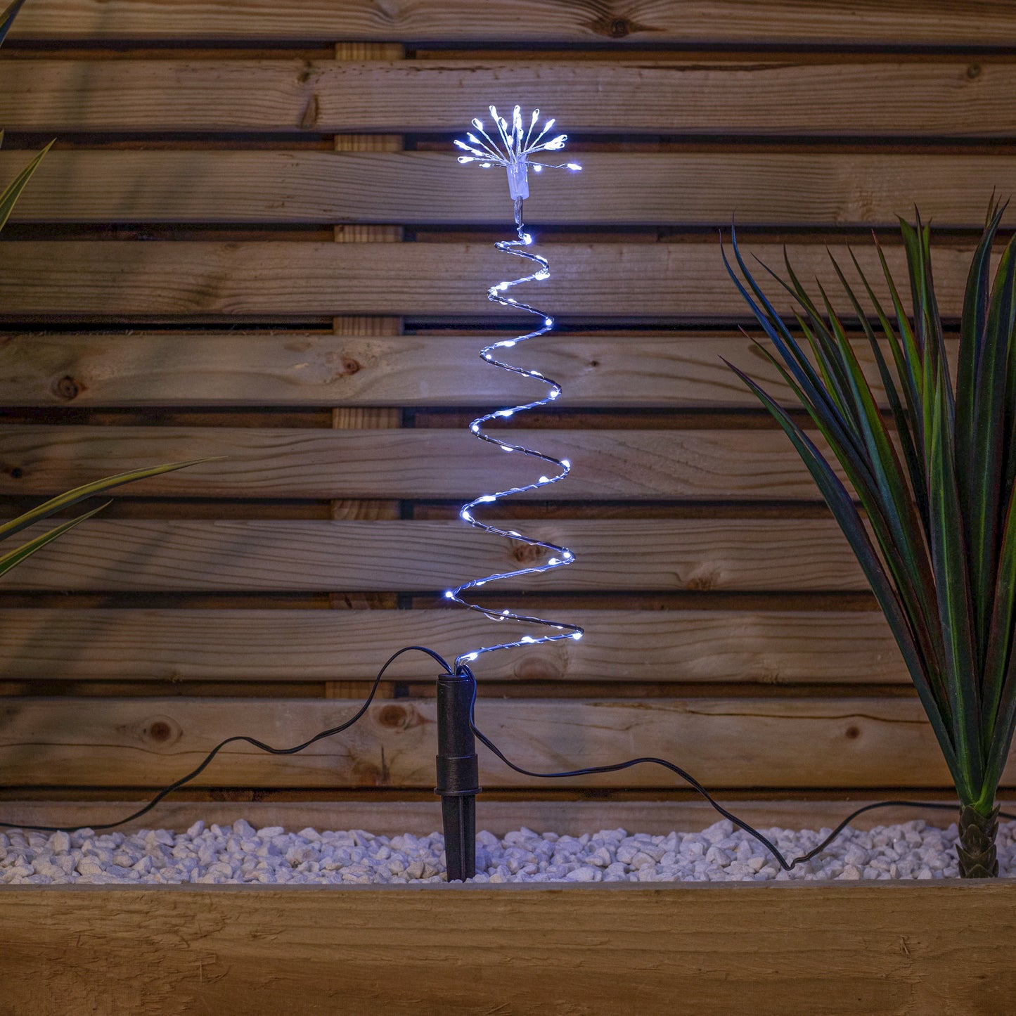 30cm Set of 4 Light up Silver Spiral Shaped Christmas Tree Garden Path Lights with 200 White LEDs
