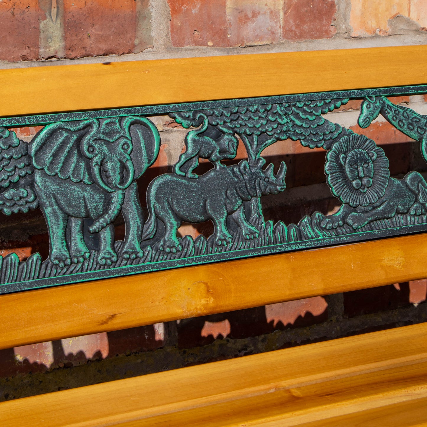 Kids 2 Seater Wooden & Cast Iron Garden Patio Childrens Bench with Animal Design