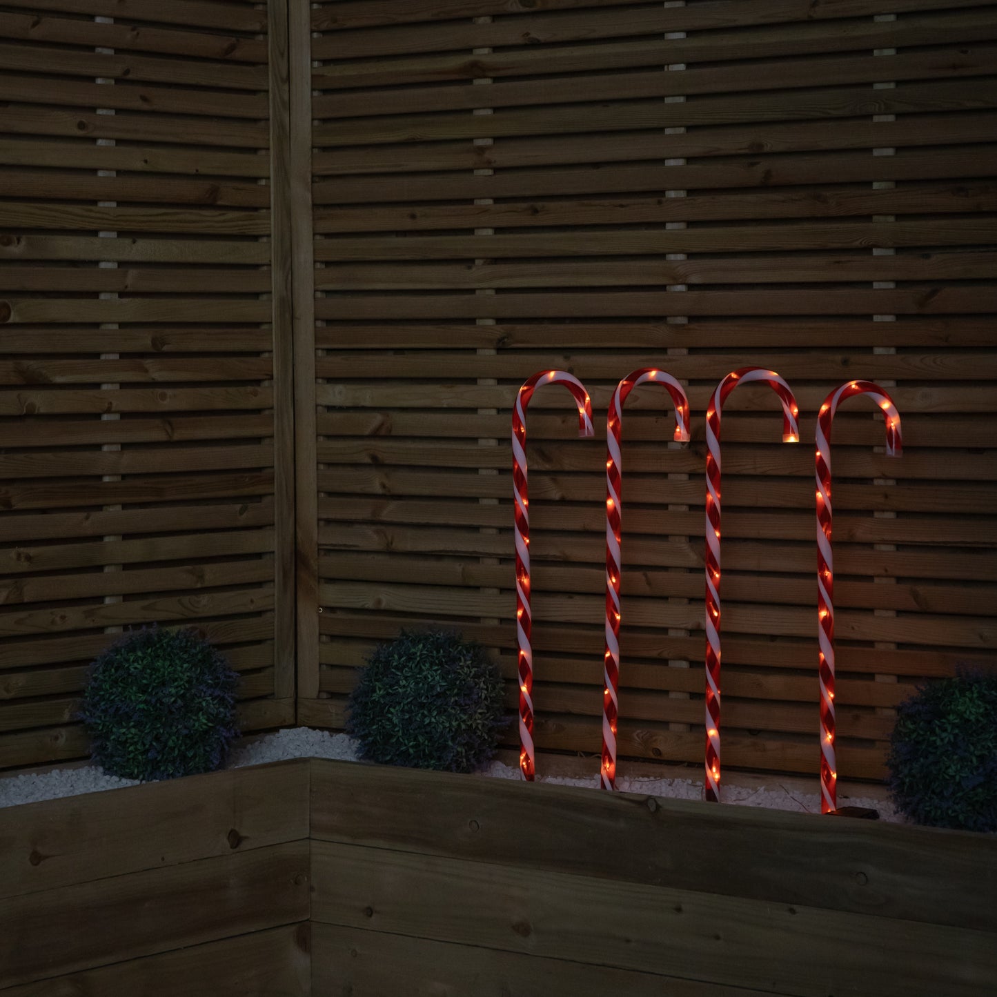 Set of 4 XL Light up Red & White Candy Cane Christmas Path Lights