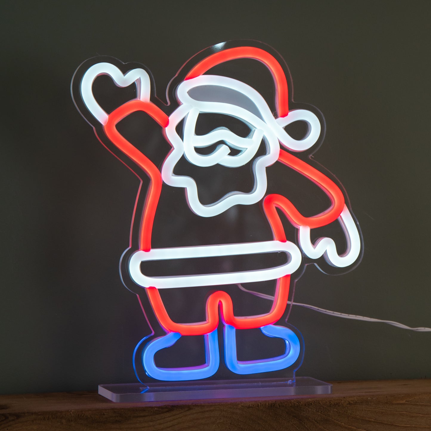 25cm Light up Waving Santa Christmas Table Top Neon Sign