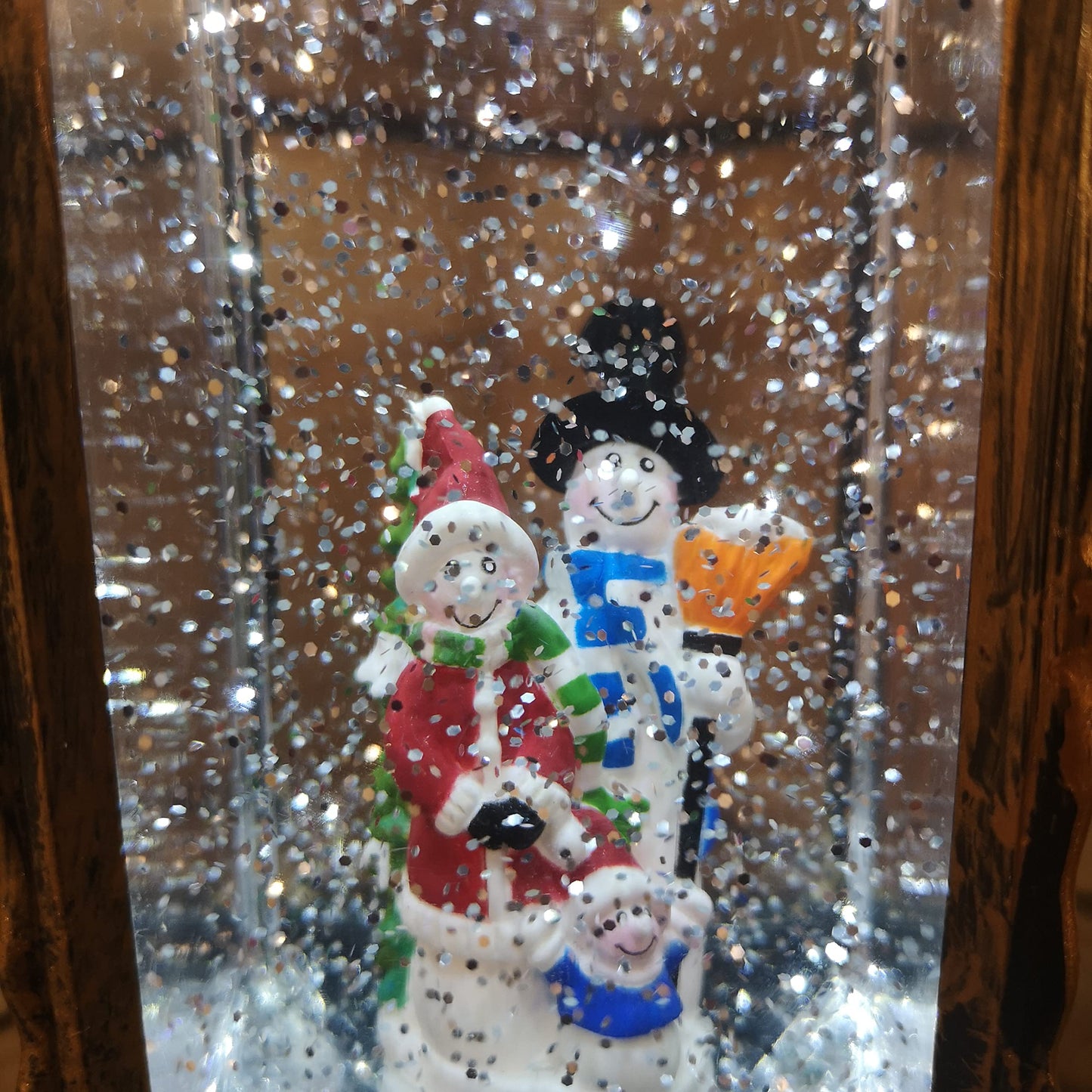27cm Premier Christmas Dual Powered Water Spinner Antique Effect Lantern with Snowman Scene