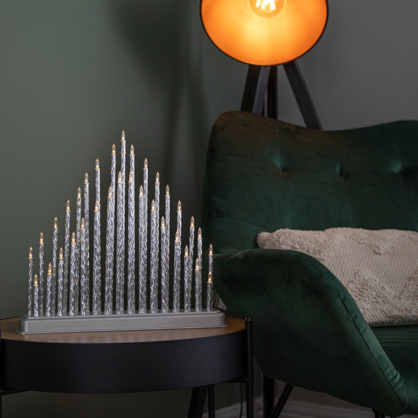 33cm Battery Operated Silver Light up Christmas Candle Bridge with 33 Warm White LEDs