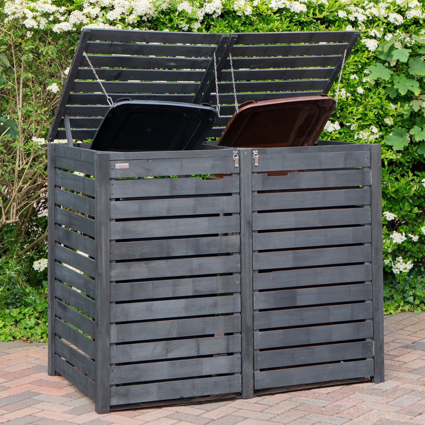 1.43m x 1.16m Outdoor Wooden Garden Double Wheelie Bin Store Storage for 2 Bins in Anthracite