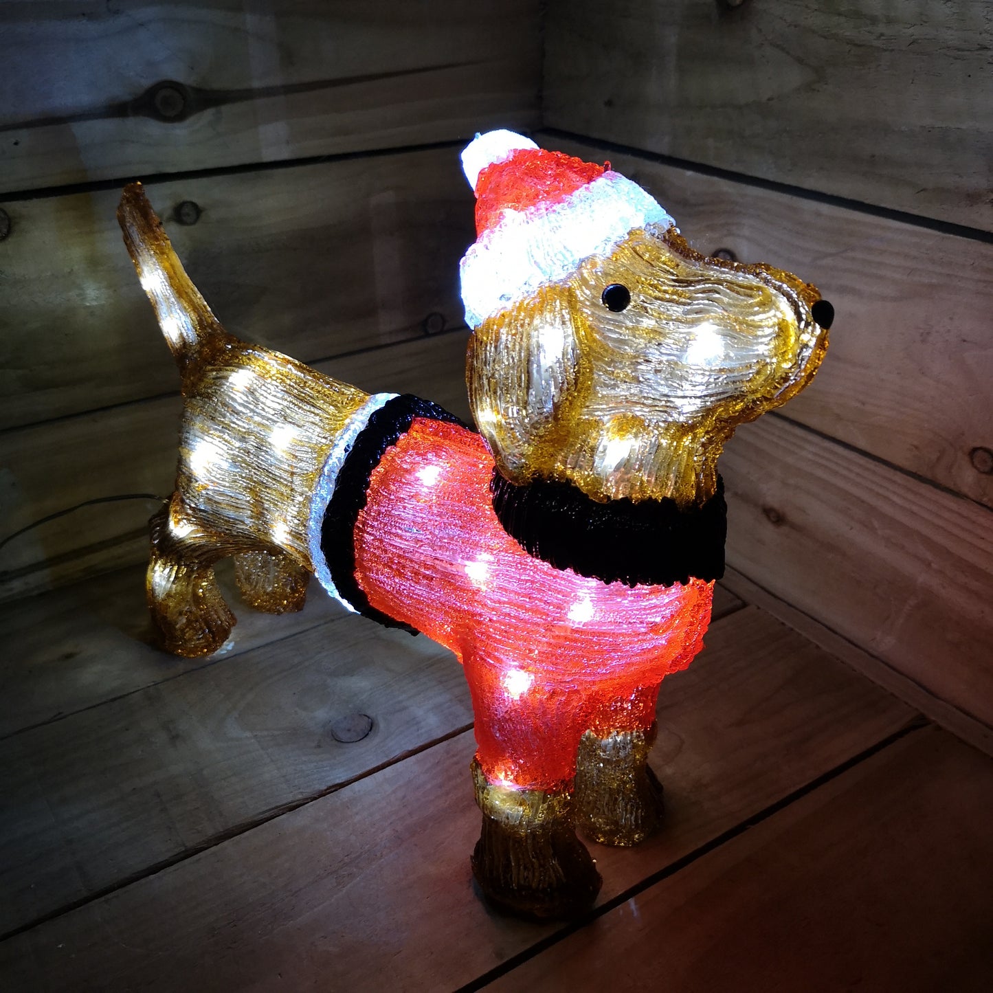 Factory Seconds: 36cm Indoor Outdoor Acrylic Dachshund Christmas Decoration with 48 Ice White LEDs