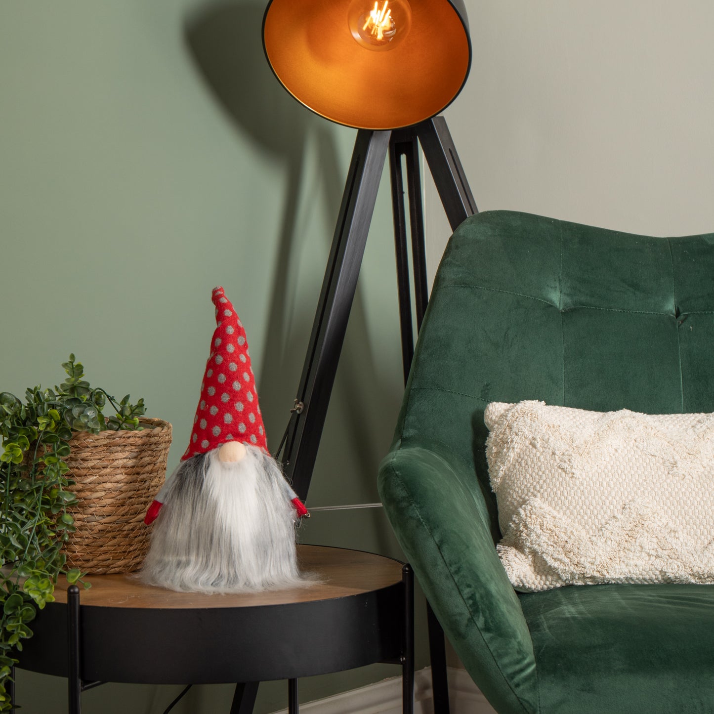 34cm Festive Gonk Cuddly Santa Indoor Christmas Plush Decoration in Polka Dot Hat