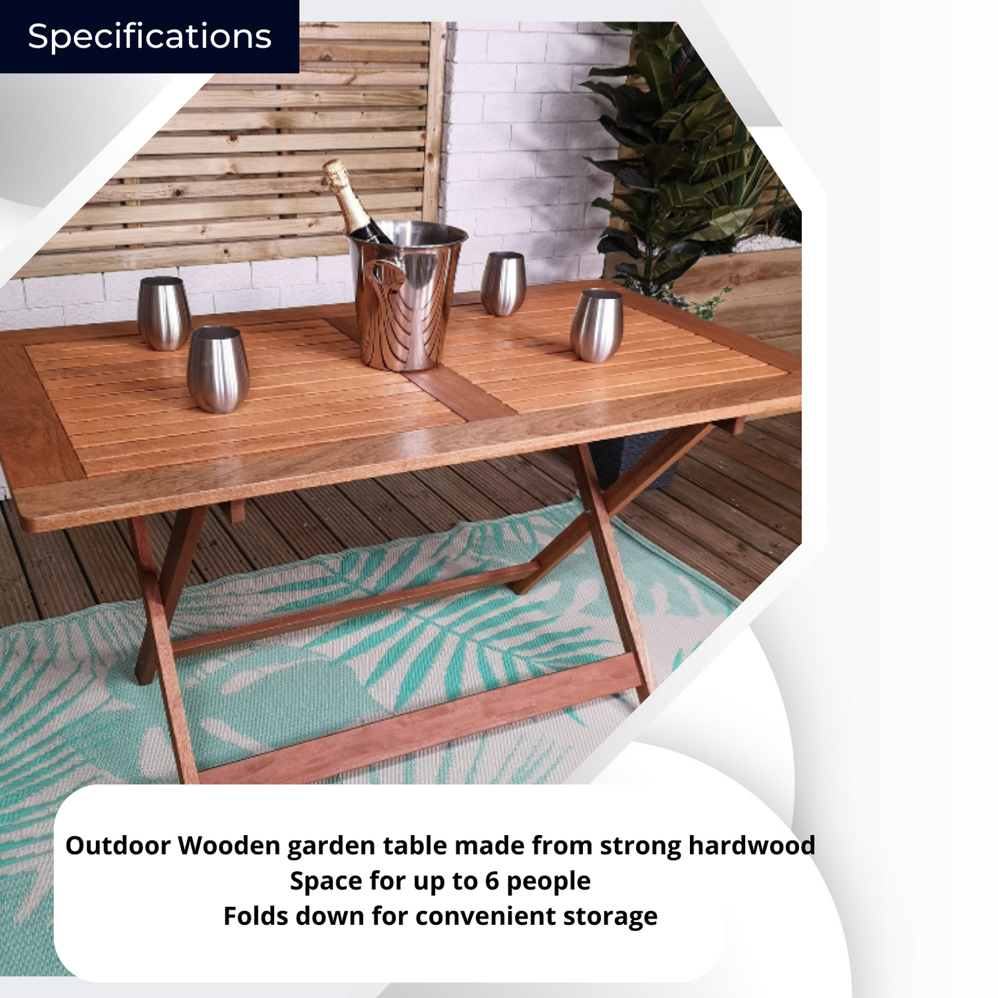 Windermere Outdoor 6 Person Folding Rectangular Wooden Table