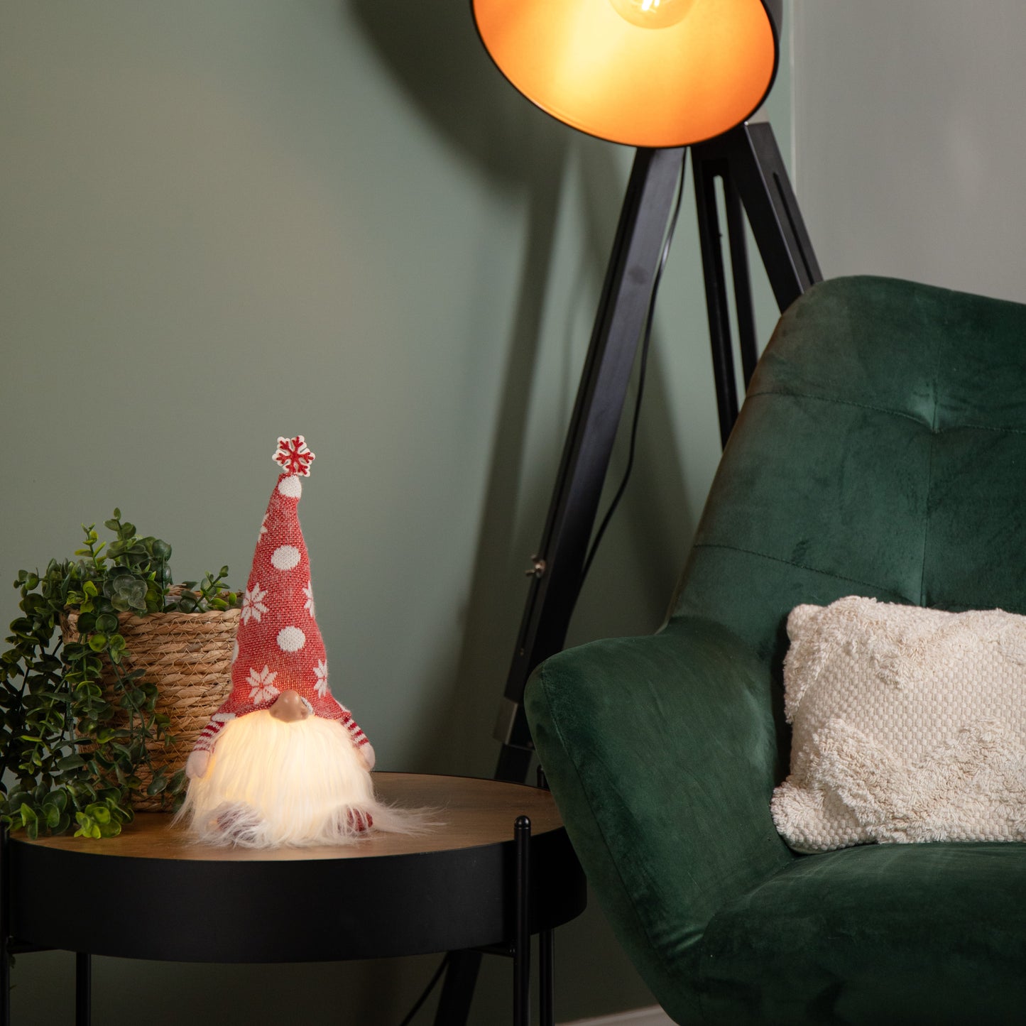 30cm Battery Operated Light up Christmas Standing Gonk Decoration in Red